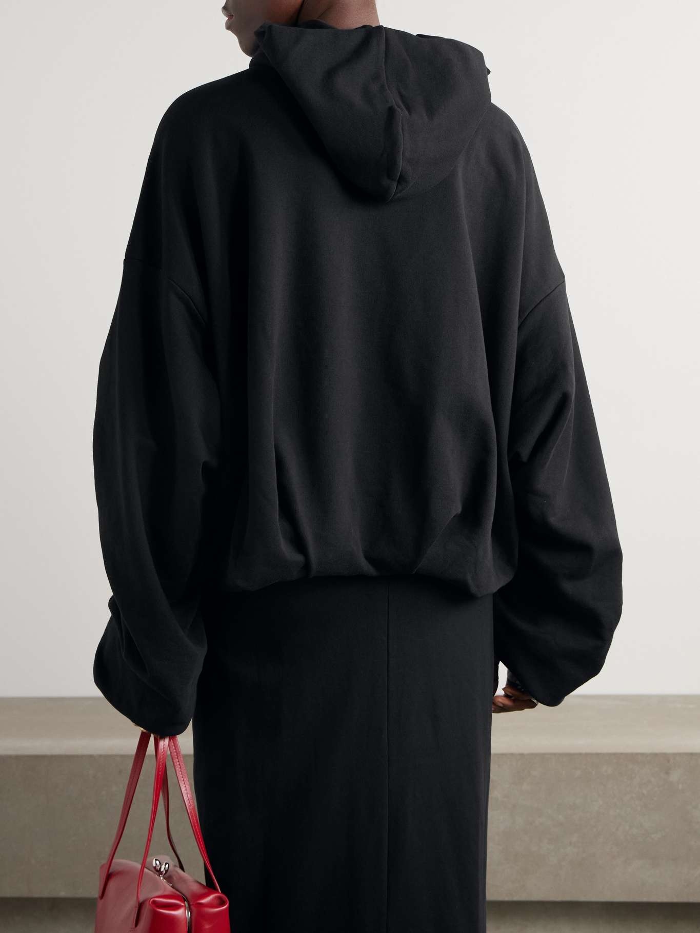 Hannett gathered cotton-jersey hoodie Black - 3