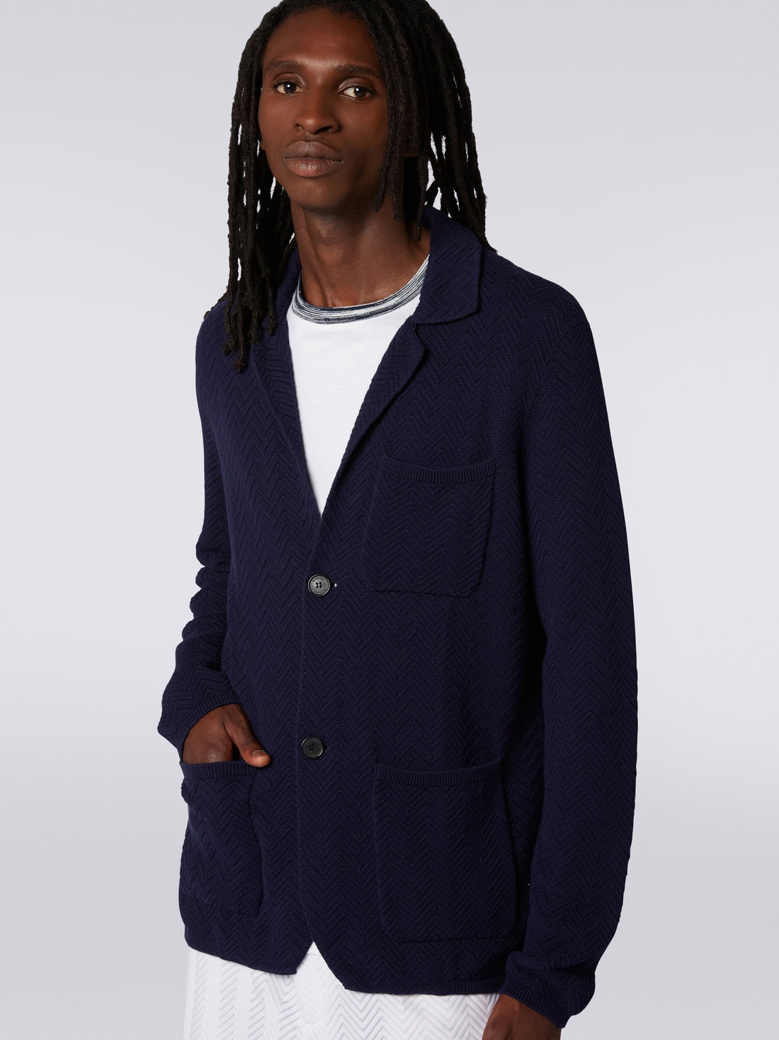 Cotton and viscose knit blazer - 5