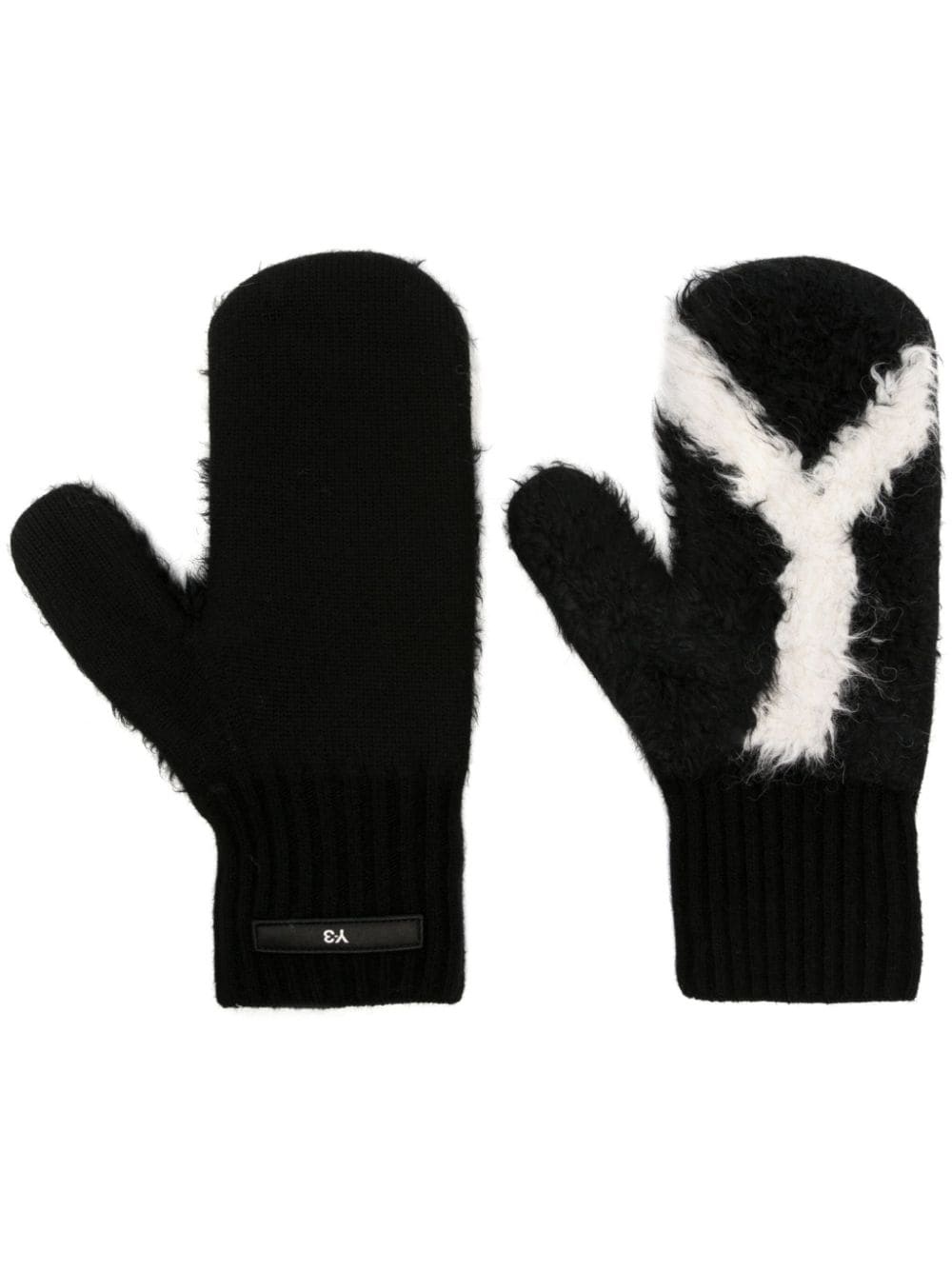 logo-patch faux-shearling-trim gloves - 1
