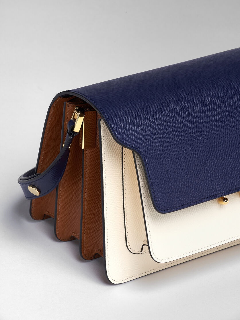 TRUNK MEDIUM BAG IN BLUE WHITE AND BROWN SAFFIANO LEATHER - 5