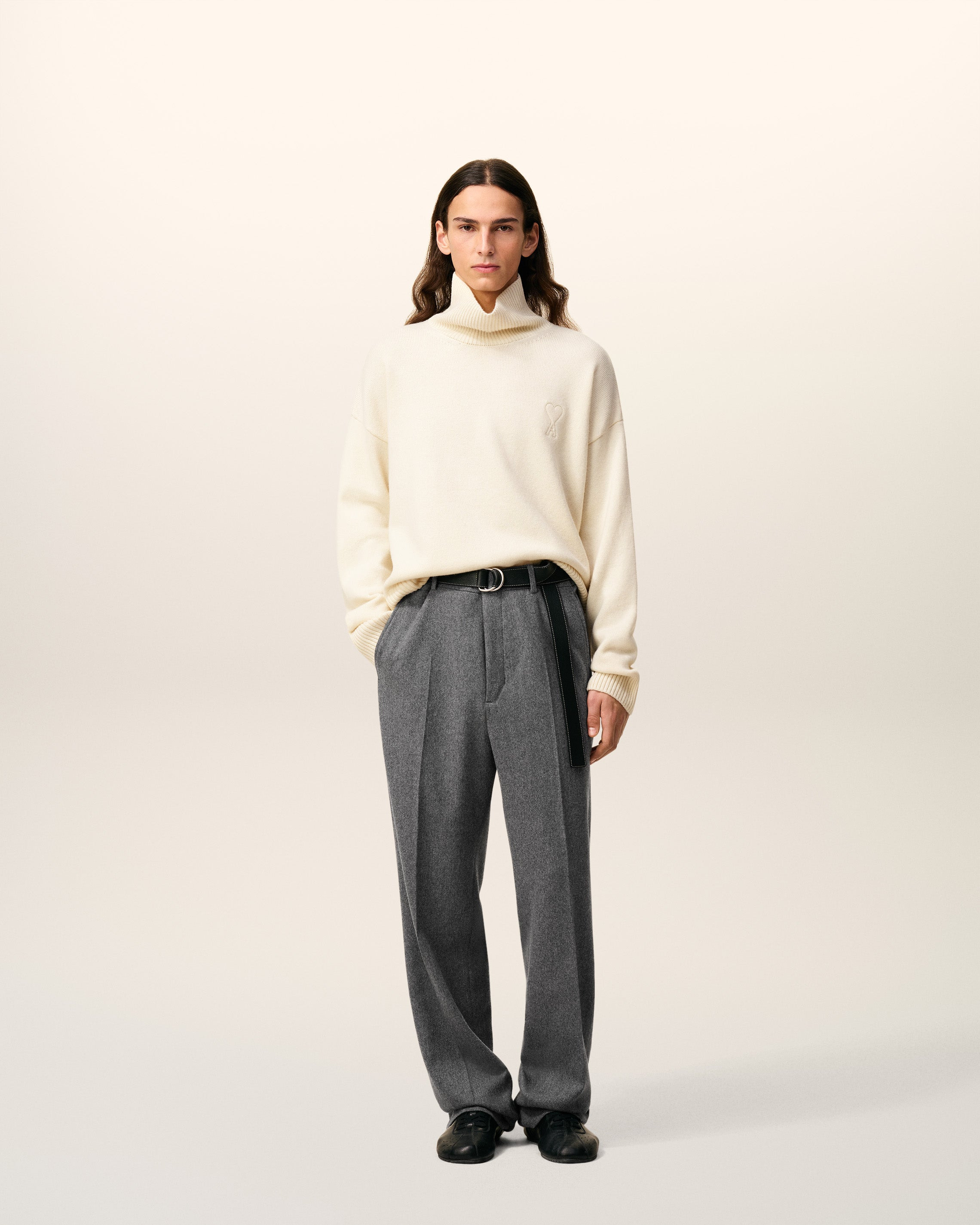 GREY WOOL WIDE TROUSERS - 2