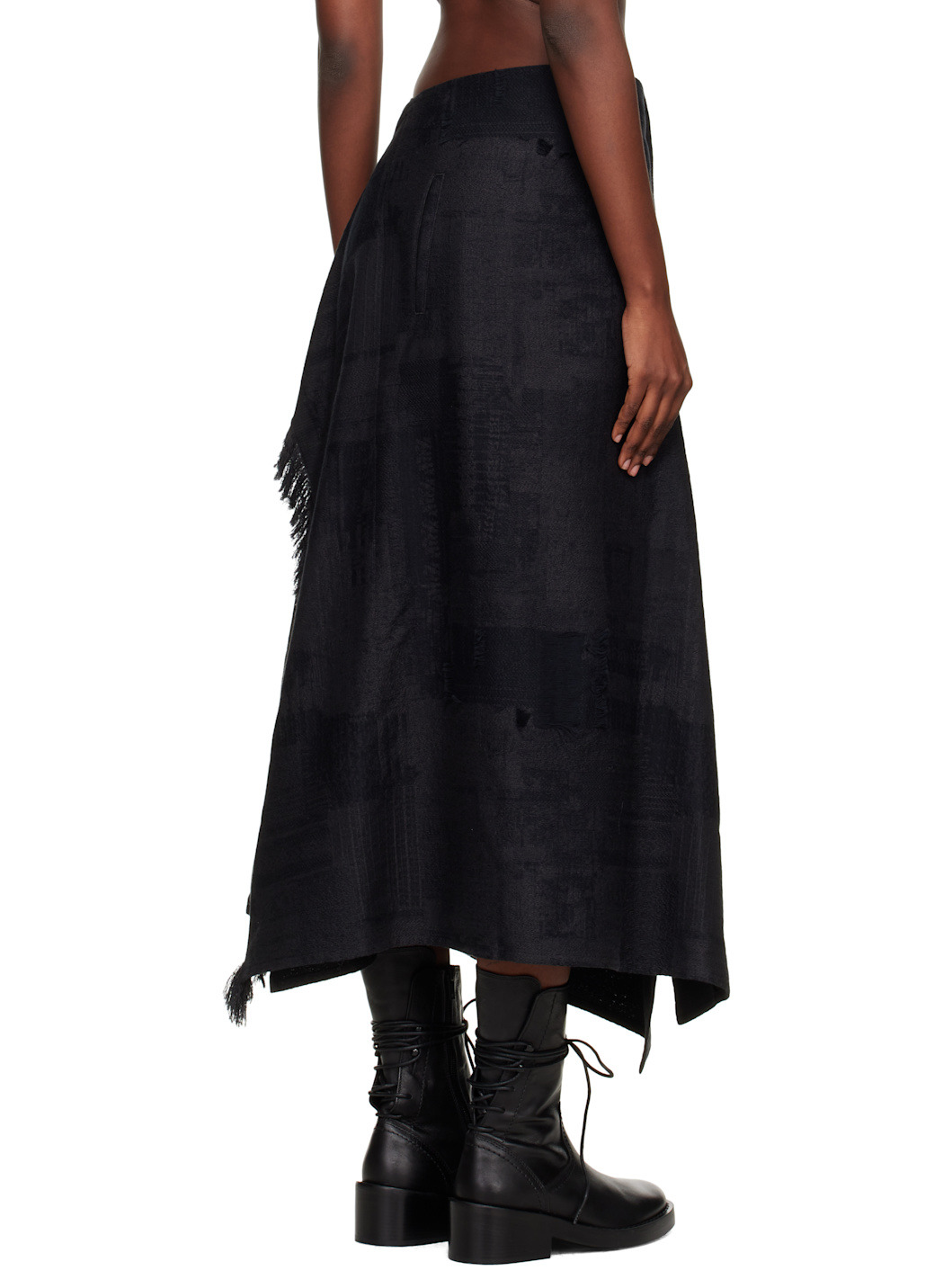 Black O-Wrap-Like Flare Maxi Skirt - 3