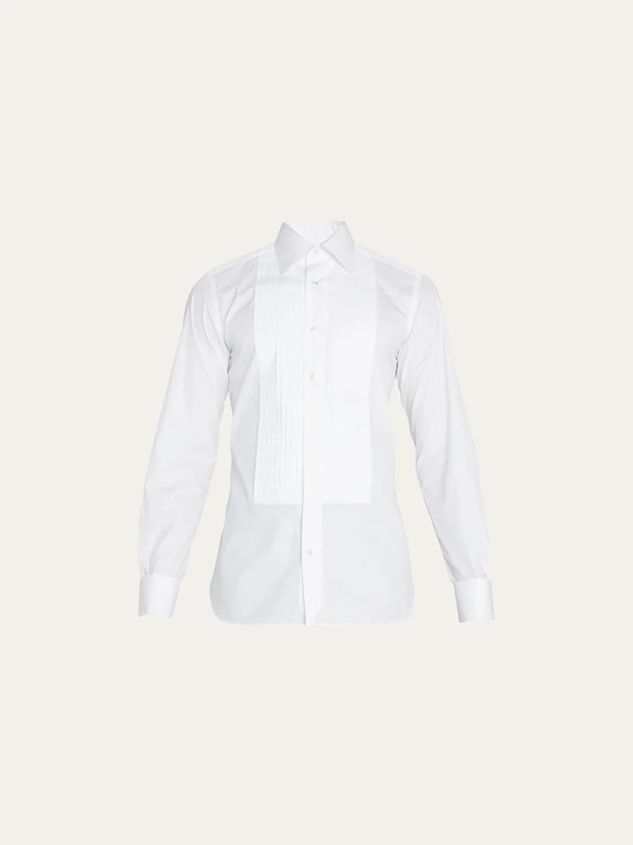 Men's Pleated Bib-Front Cotton Dress Shirt - 1