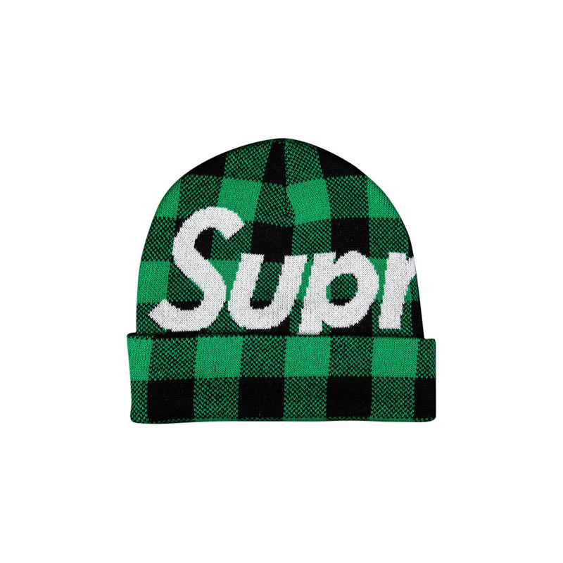 Supreme Big Logo Beanie 'Green Plaid' - 1