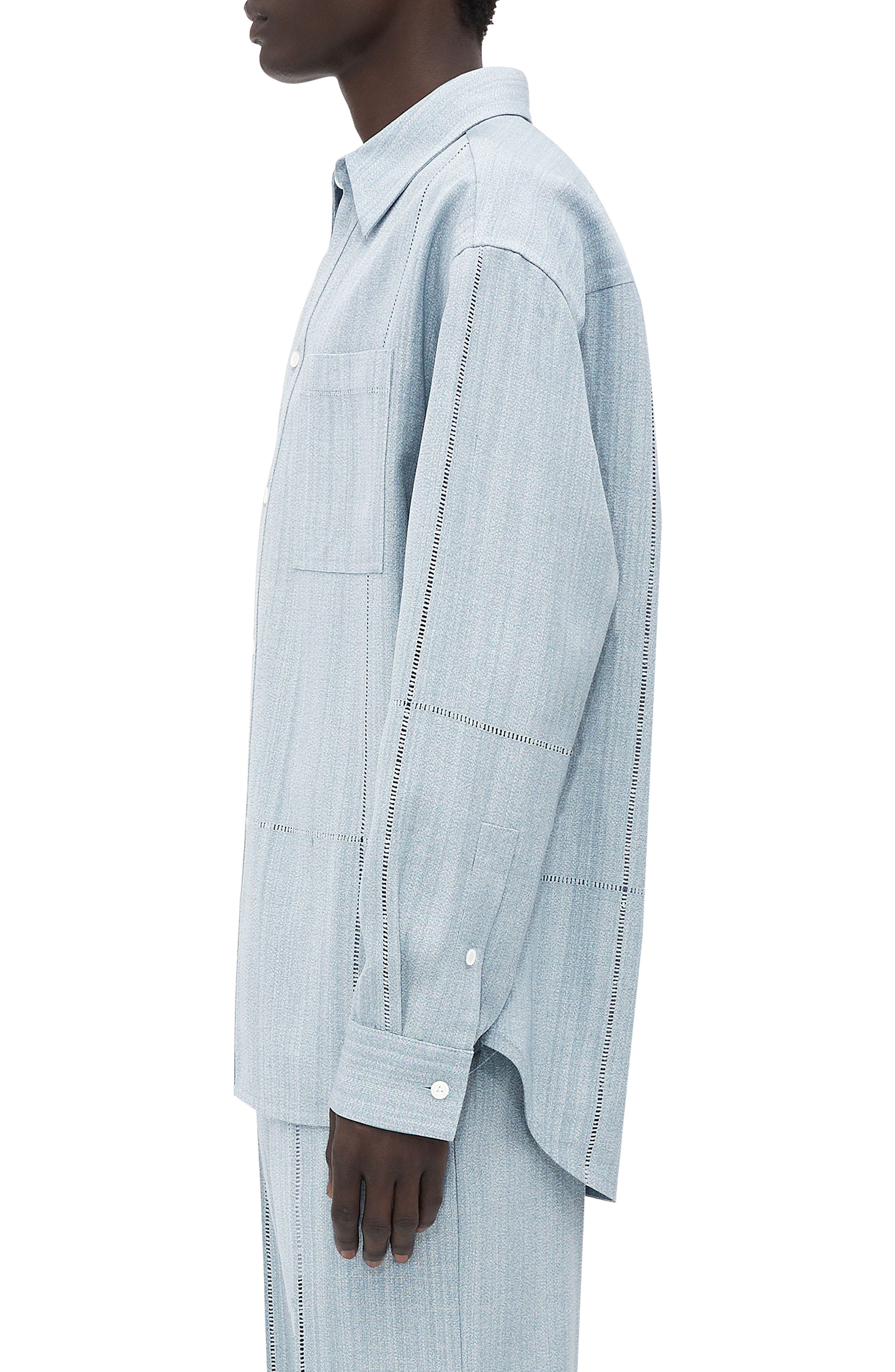 Bottega Veneta Oversize Button-Up Shirt in River/Cloud at Nordstrom - 4
