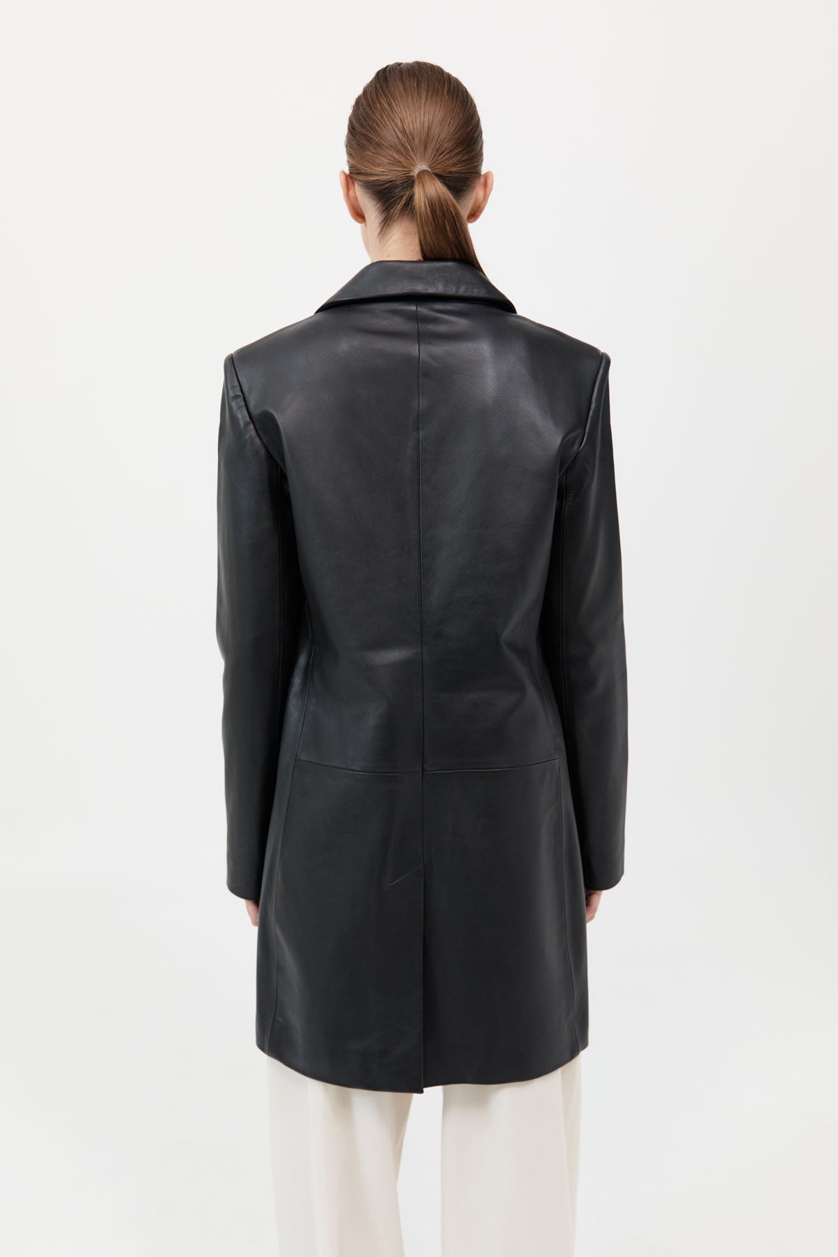 Leather Longline Jacket - Black - 4