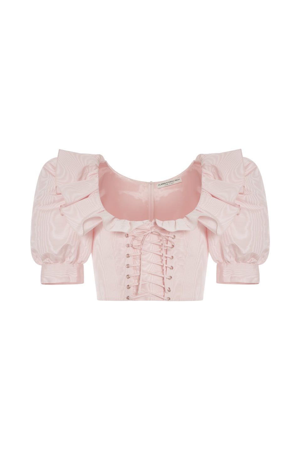 MOIRÉ CROPPED TOP WITH LACE UP - 1