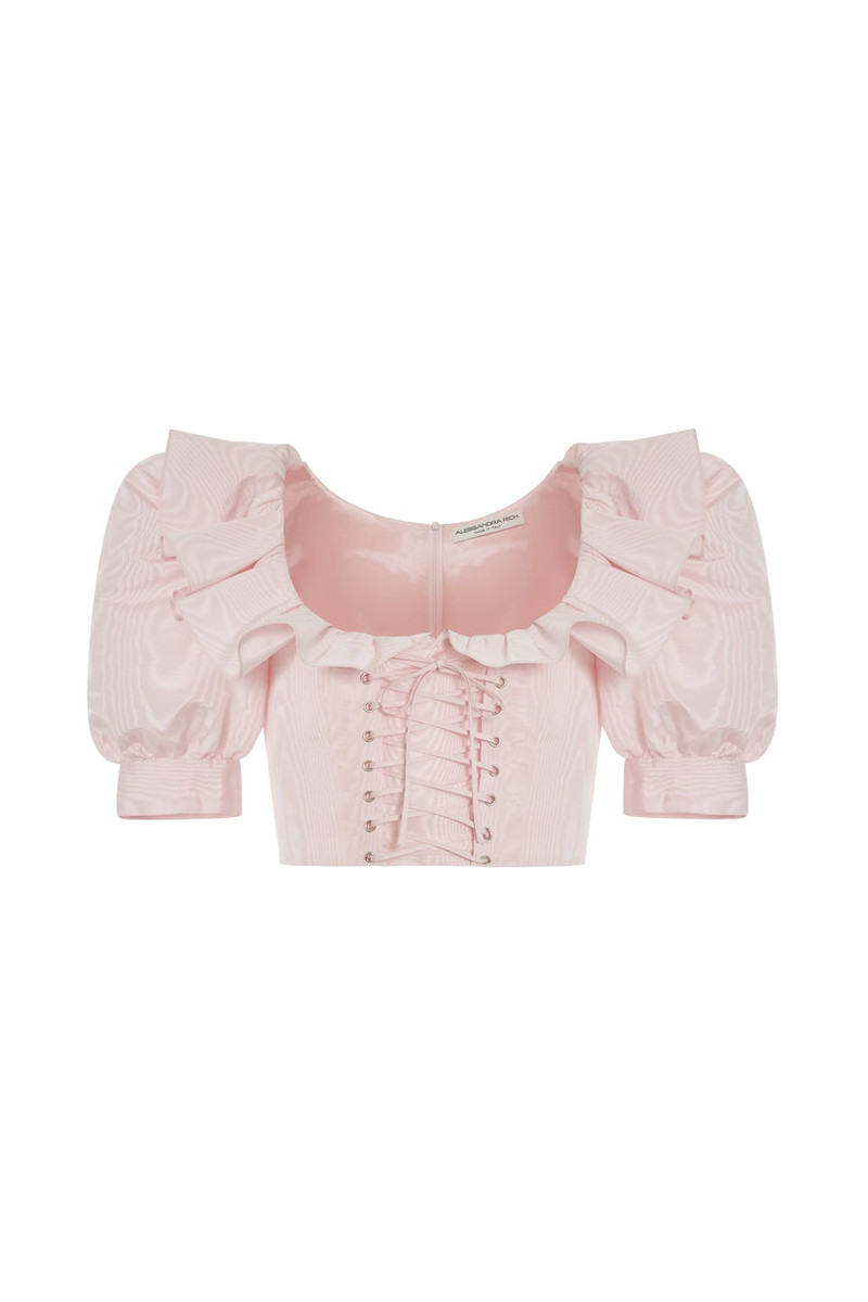 MOIRÉ CROPPED TOP WITH LACE UP 1