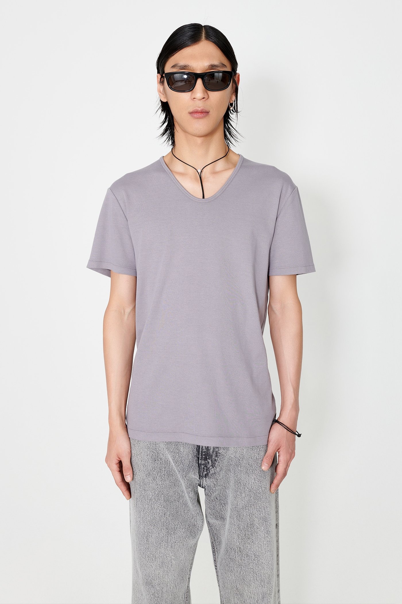 U-Neck T-Shirt Antique Lavender Crisp Cotton - 2