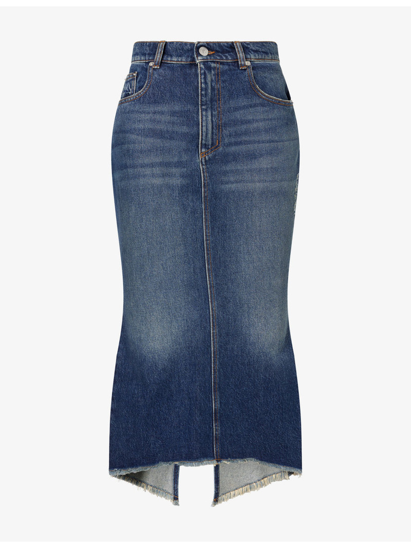 Mikaela Raw-Hem Denim Midi Skirt 1
