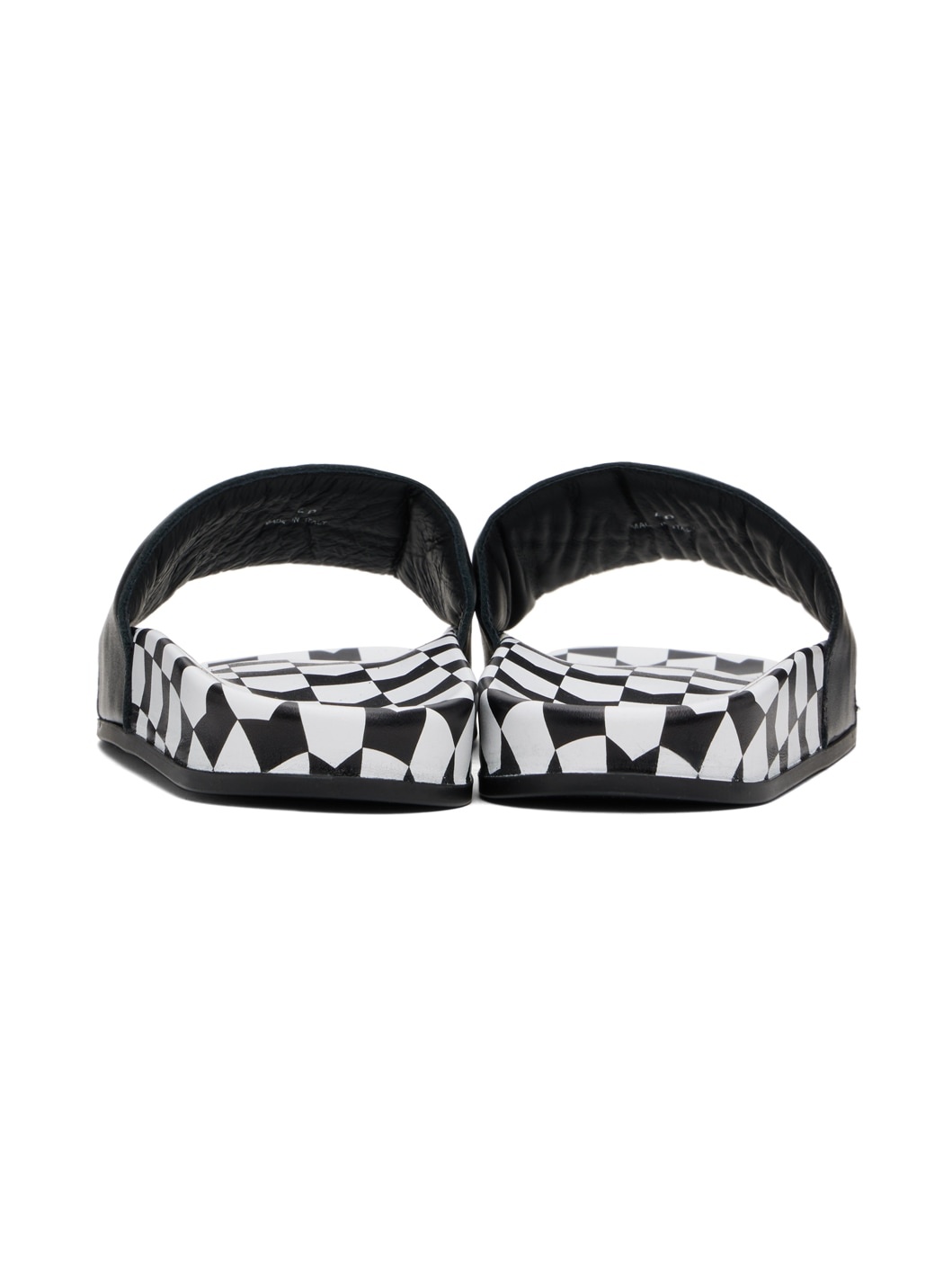 Black Checkered Leather Slides - 2
