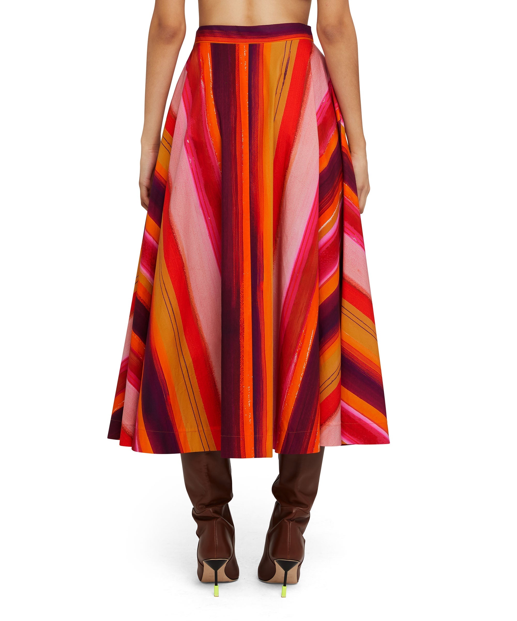 Cotton midi wheel skirt with "brushed stripes" pattern - 3