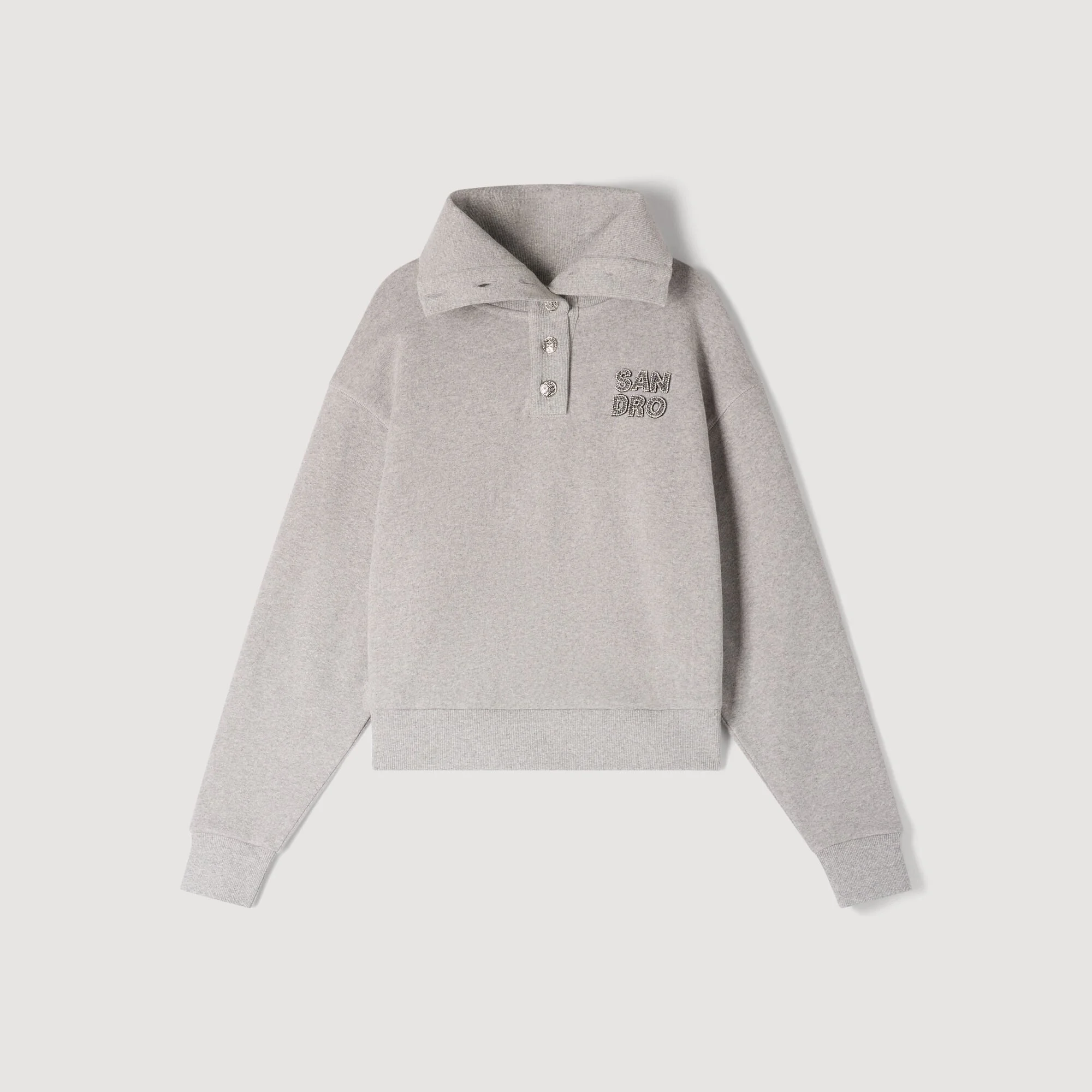 EMBROIDERED SPLIT NECK SWEATSHIRT - 1