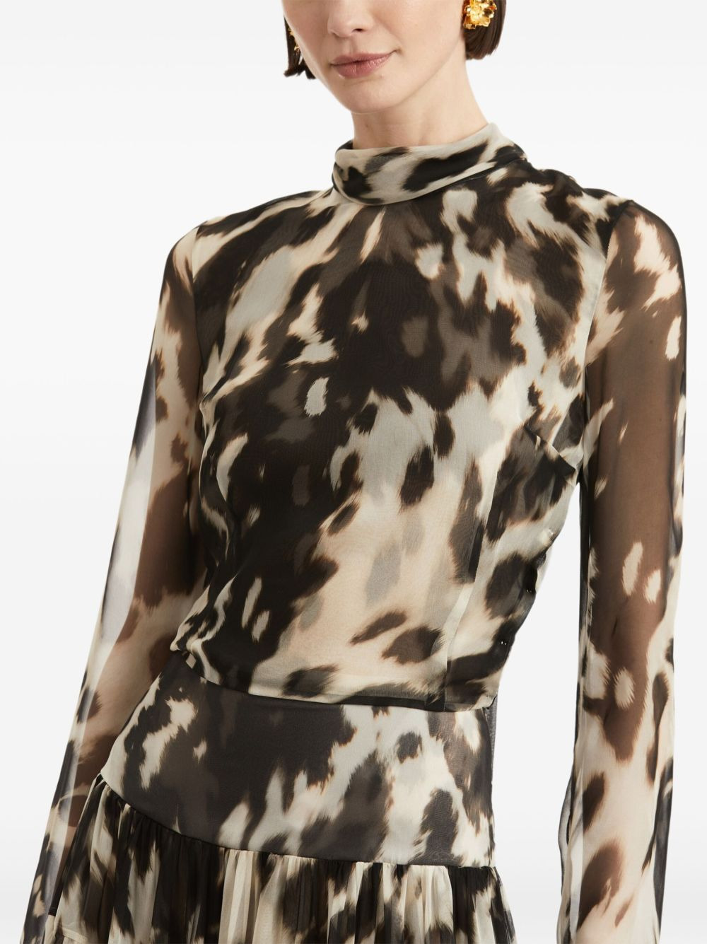 cowhide-print pleated maxi dress - 4