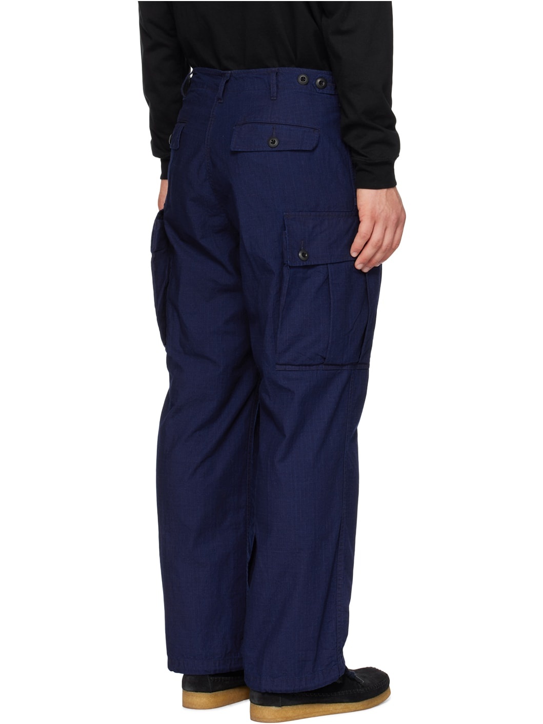 Navy Button Tab Cargo Pants - 3