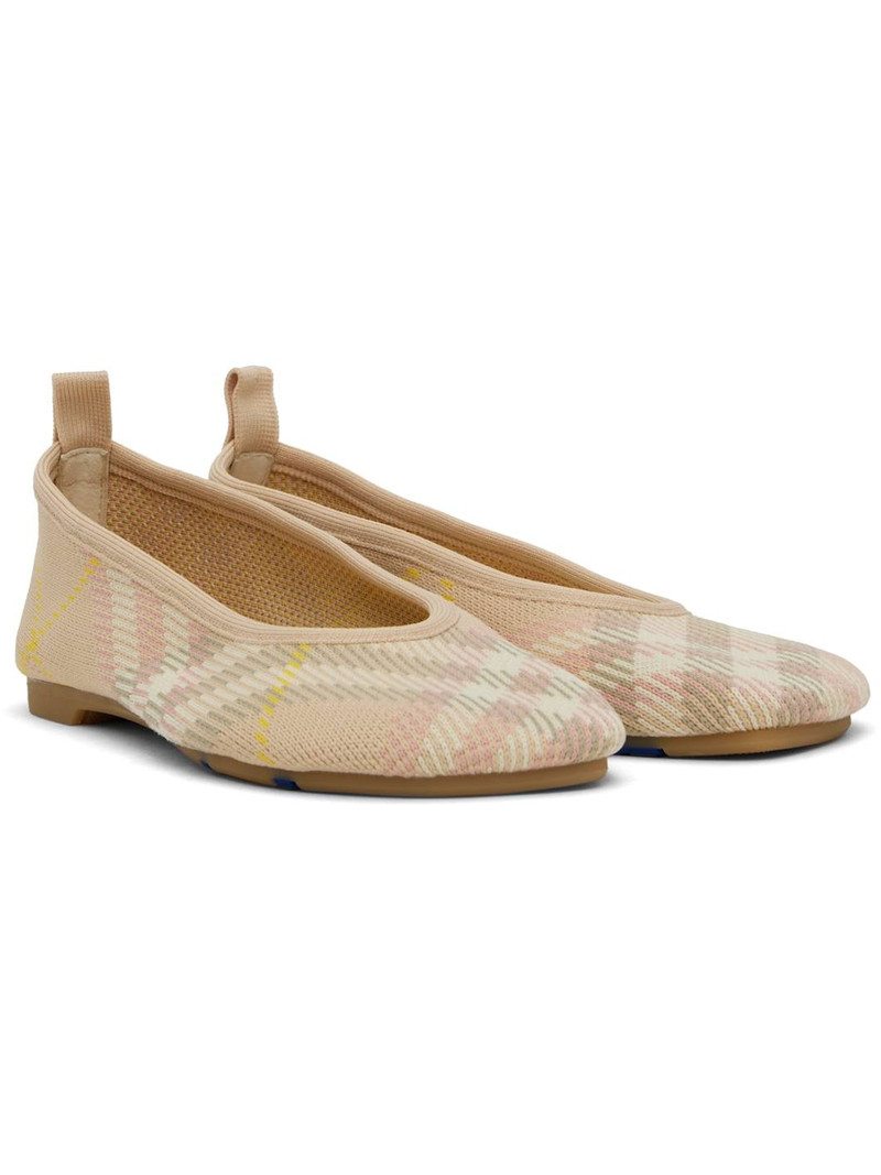 Beige & Pink Check Knit Baby Ballerina Flats 4