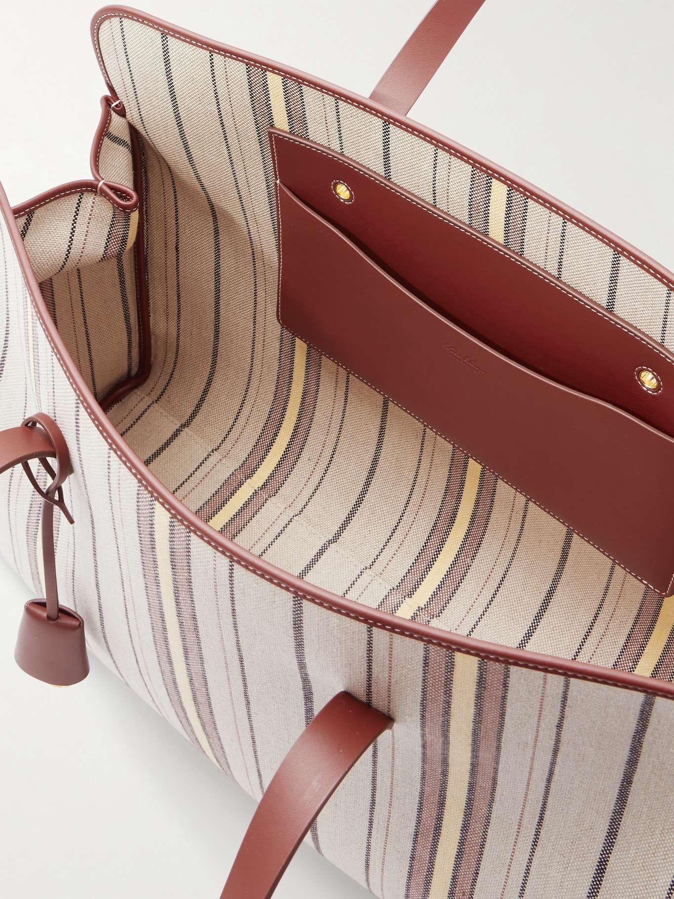 Laguna leather-trimmed striped canvas tote Cream - 5