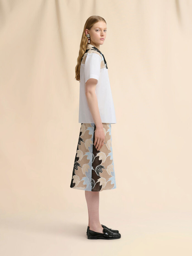 BLUE AND BLACK BRODERIE ANGLAISE FLORAL SKIRT 5