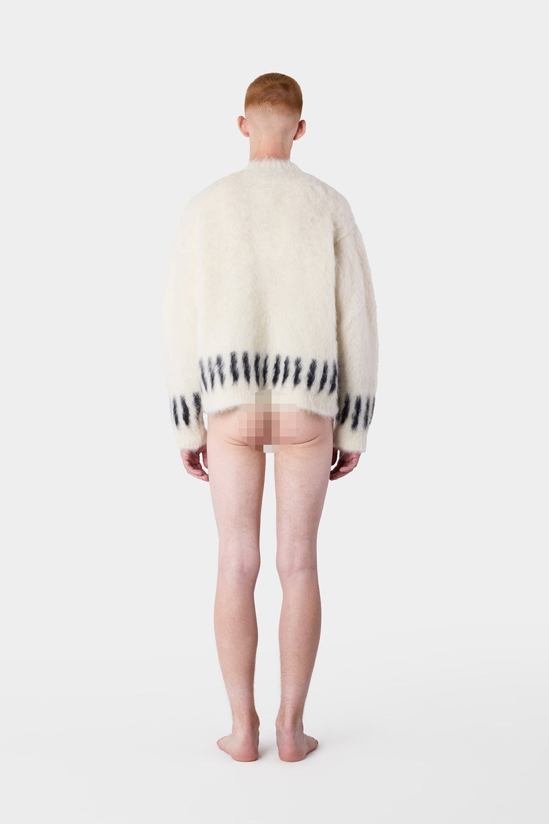HAIRY KNIT ROUND NECK SWEATER / off white 7