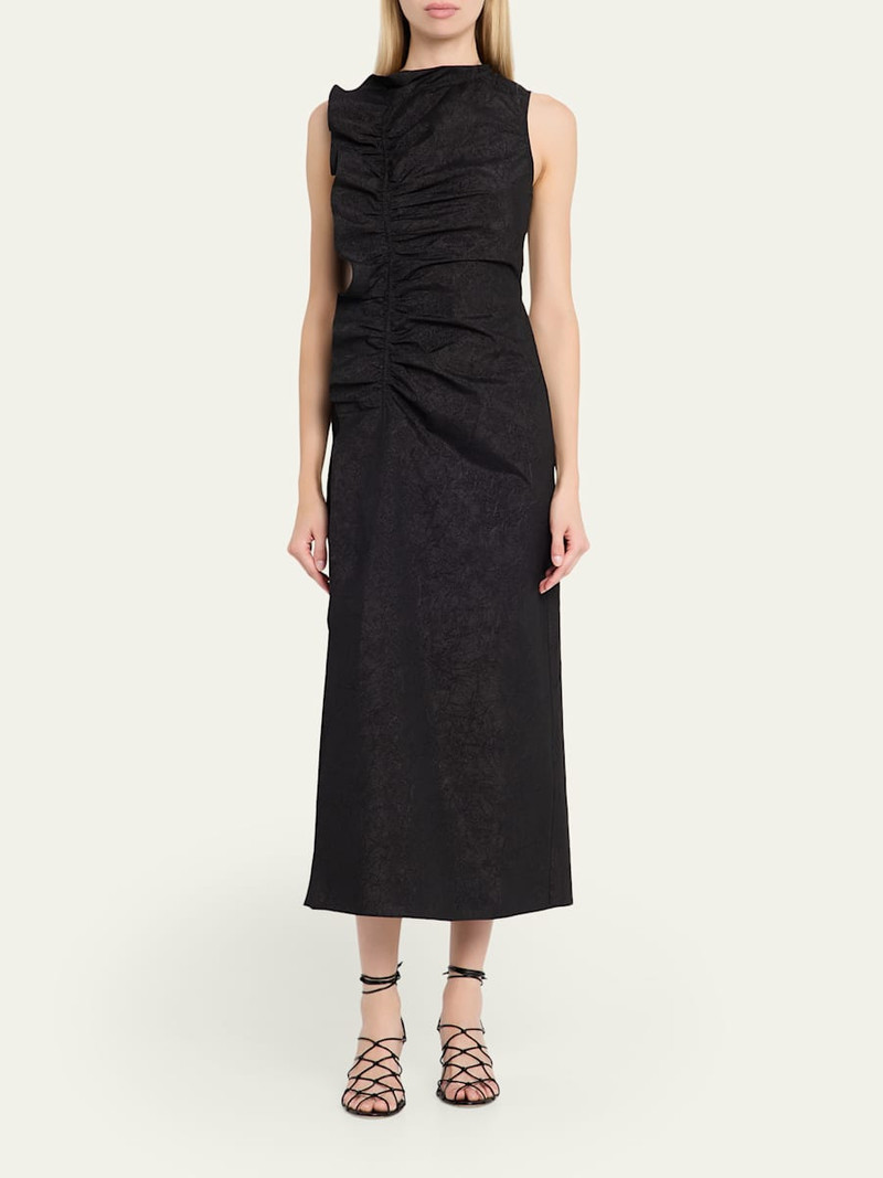 ULLA JOHNSON Demetria Ruffled Taffeta Midi Dress outlook
