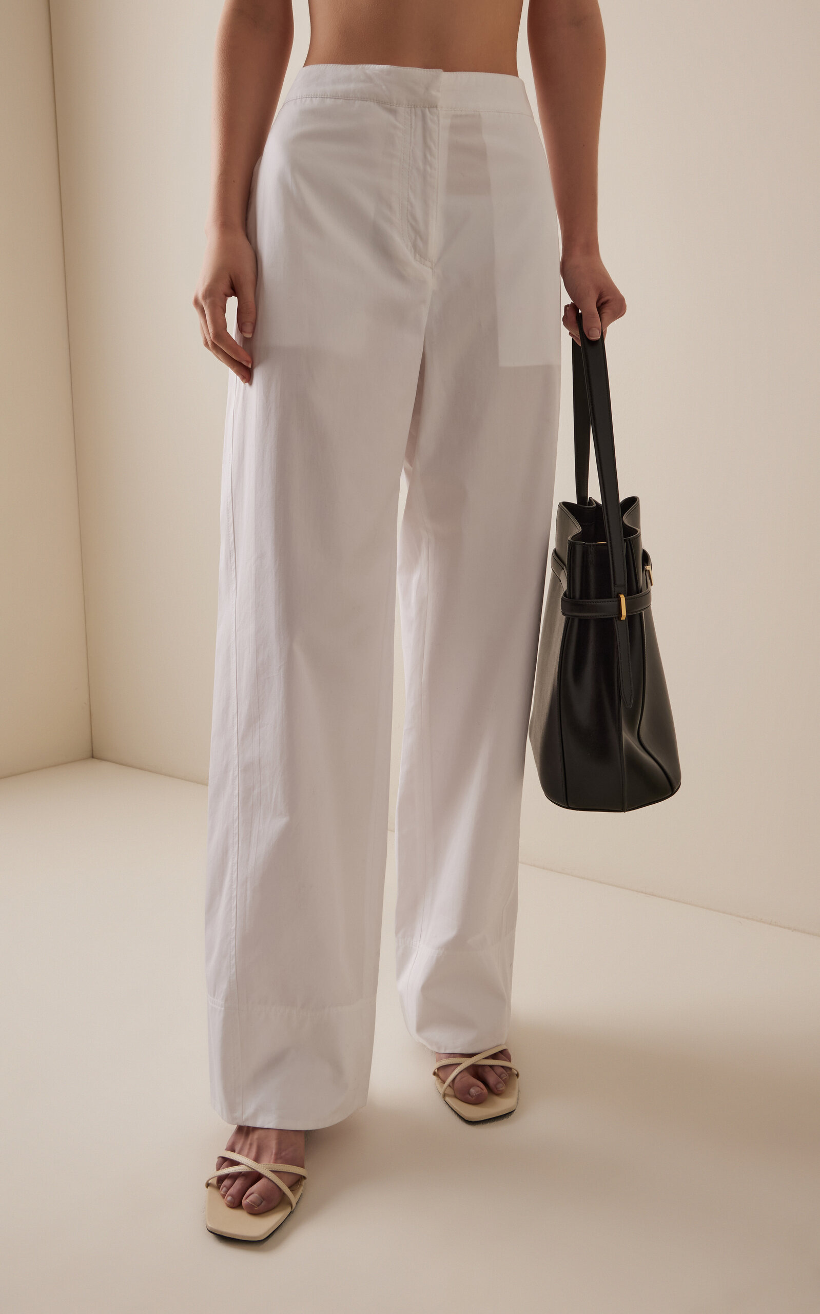 Twisted Seam Cotton Wide-Leg Pants white - 3