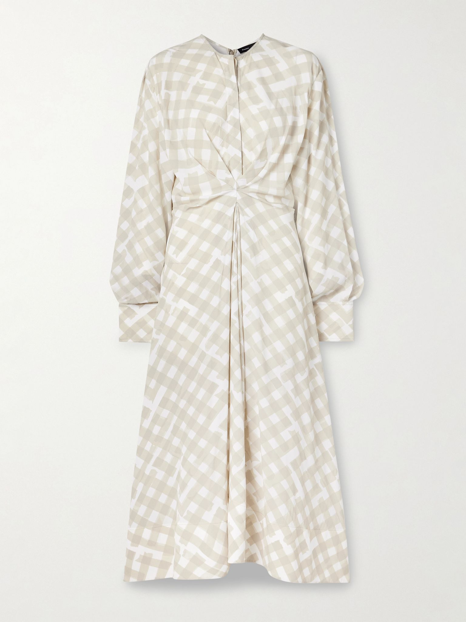 Keria gathered checked crepe de chine midi dress Off-white - 1