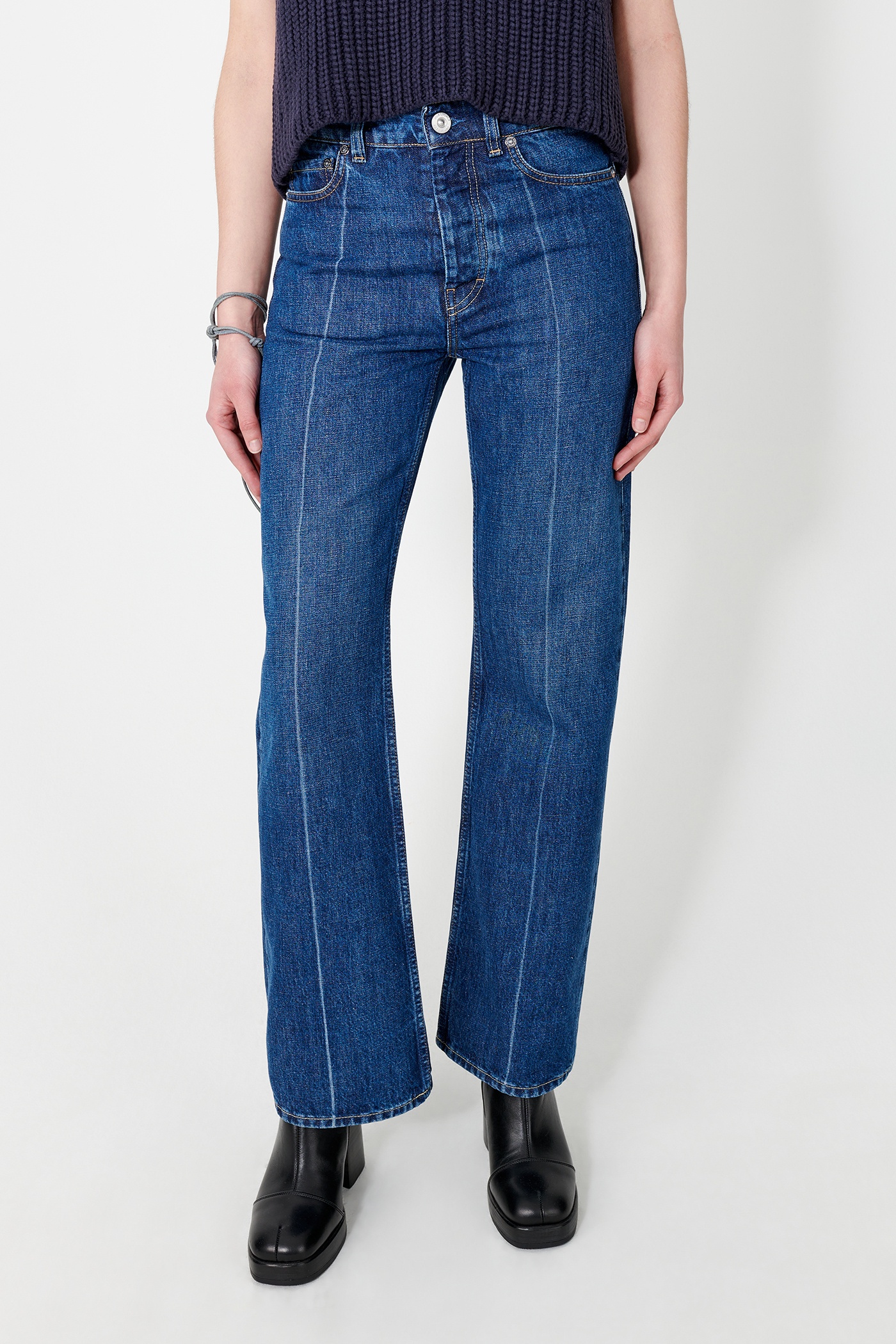 Boot Cut Mid Blue Crease Denim - 3