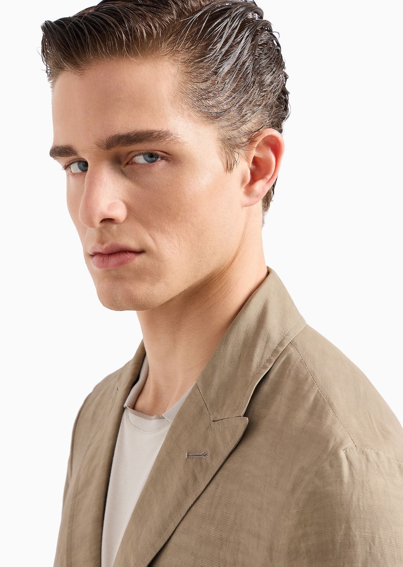 Viscose and linen canvas single-breasted jacket - 5