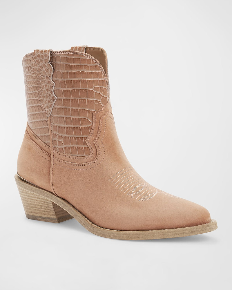 PARTLOW Jena Croco Western Ankle Booties outlook