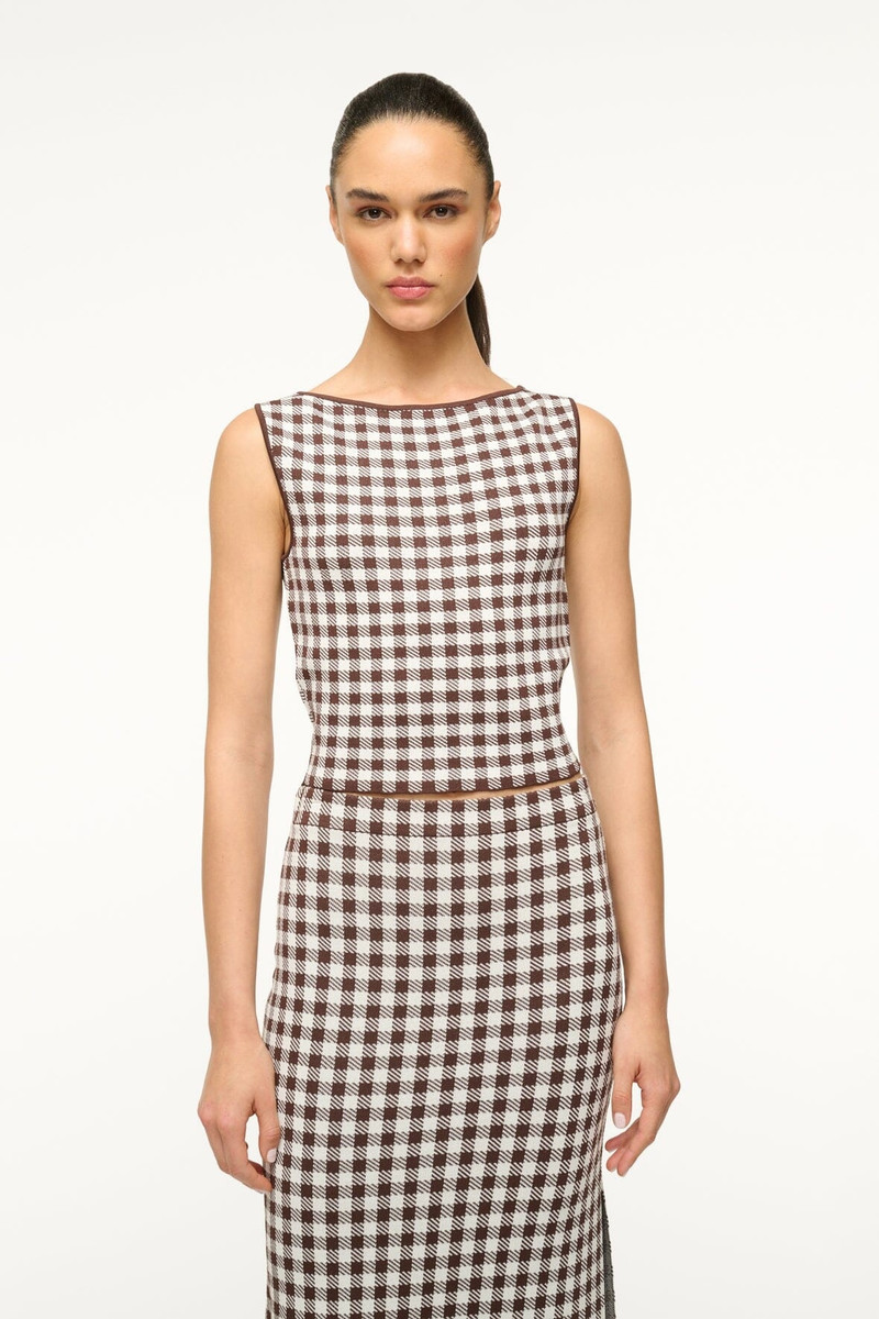 STAUD MONTGOMERY TOP DARK CHOCOLATE GINGHAM 5