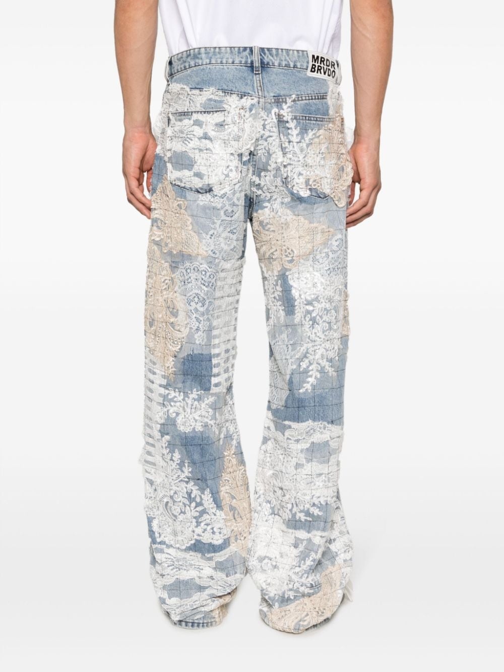 Grid Lace appliquÃ©d jeans - 4