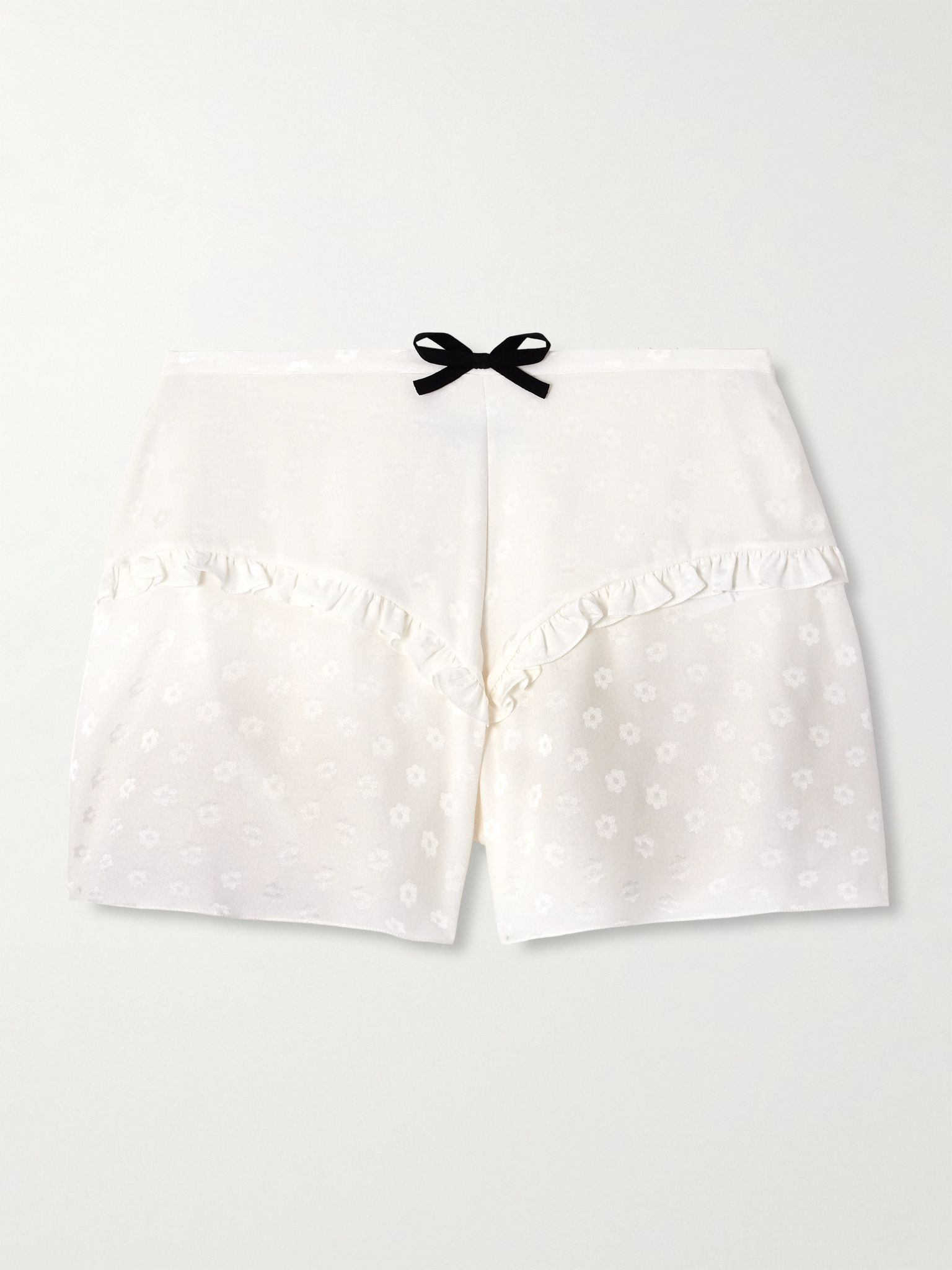 Bow-embellished floral-jacquard silk-satin shorts White - 1