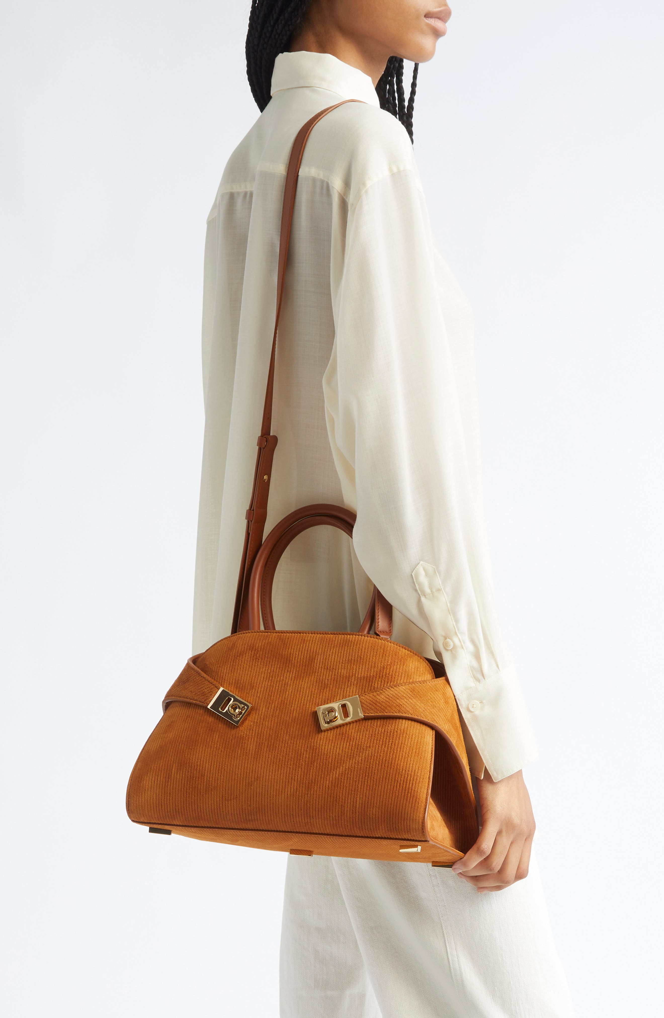 FERRAGAMO Hug Small Suede Top Handle Bag in Naturale/Resort at Nordstrom - 2