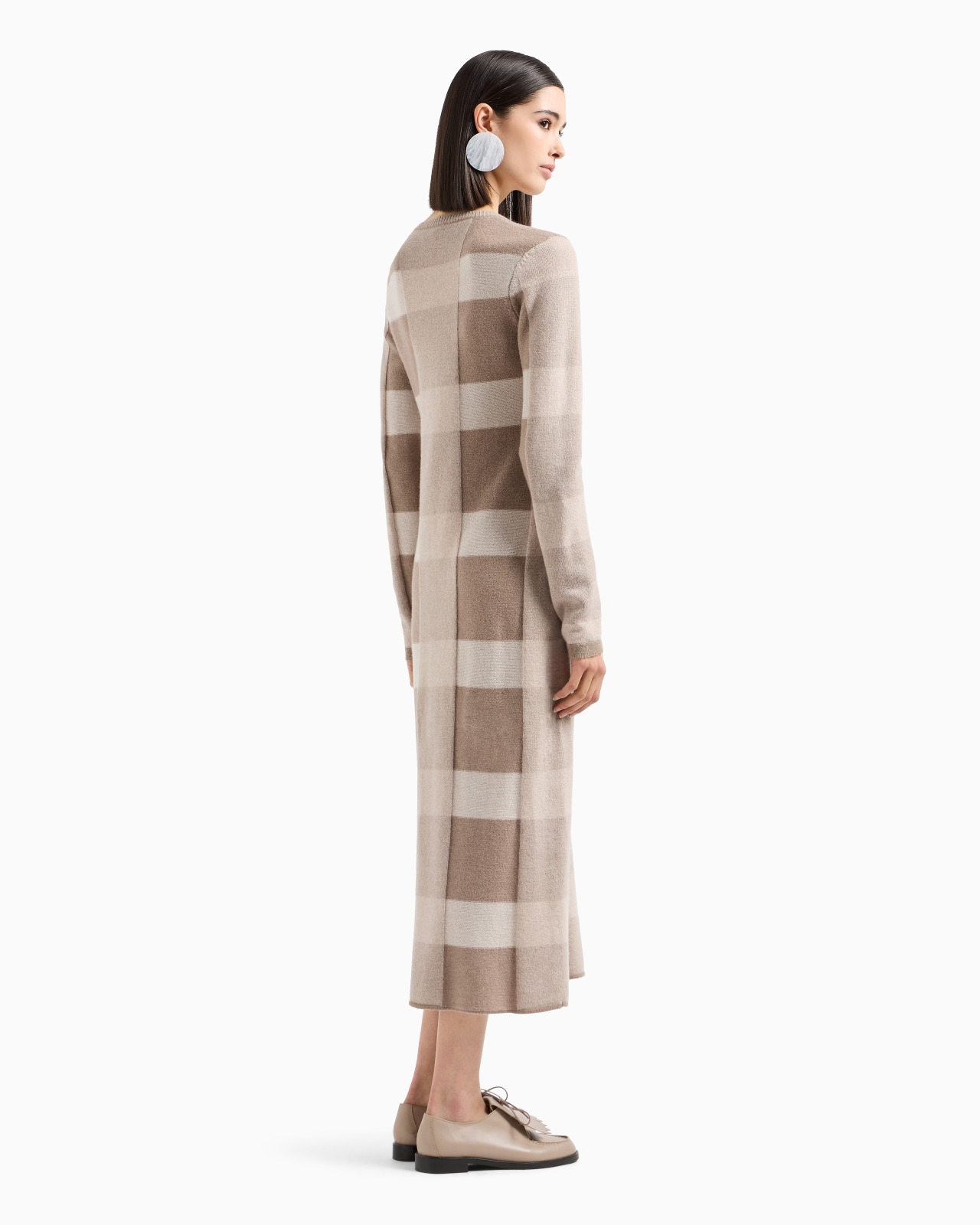Icon long dress in virgin wool with a plated check motif - 3