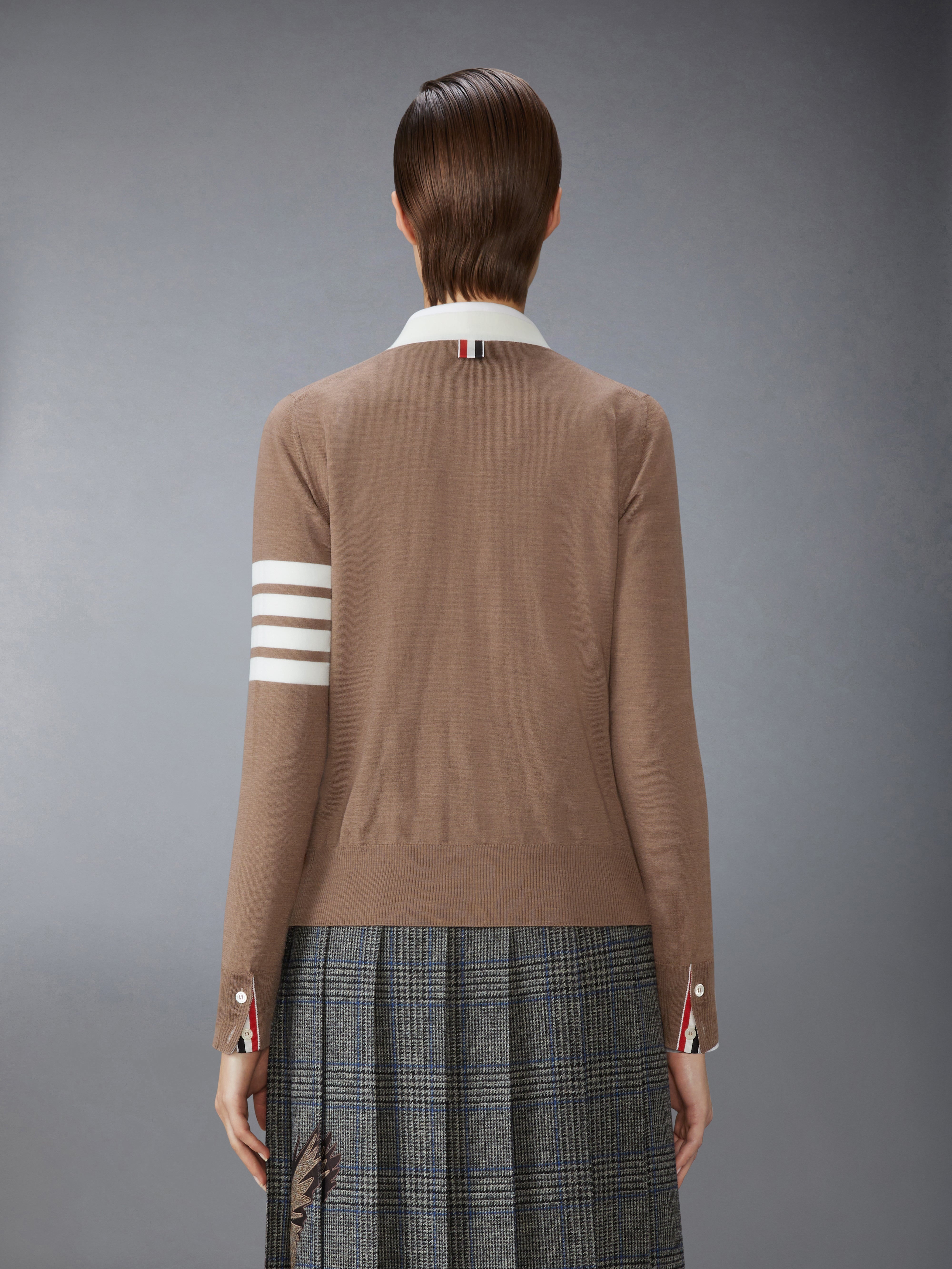 FINE MERINO WOOL 4-BAR V NECK CARDIGAN - 3