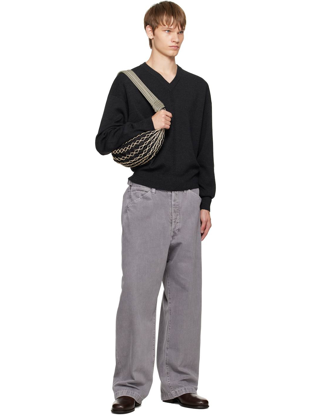 Black & Beige Fortune Croissant Filt Bag - 4