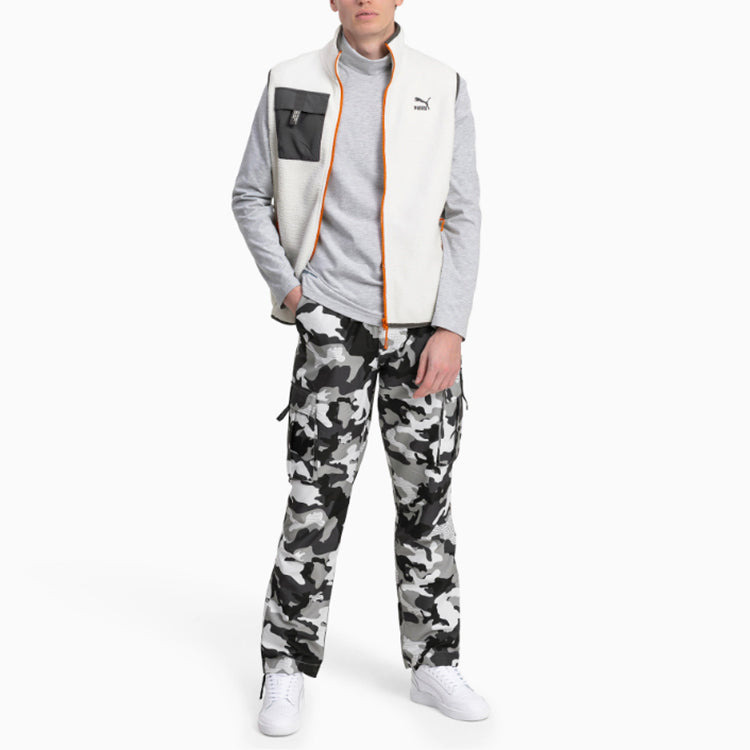 PUMA XTG Trail Fleece Full Zip Pocket Vest 'White Black Orange' 596728-64 - 5