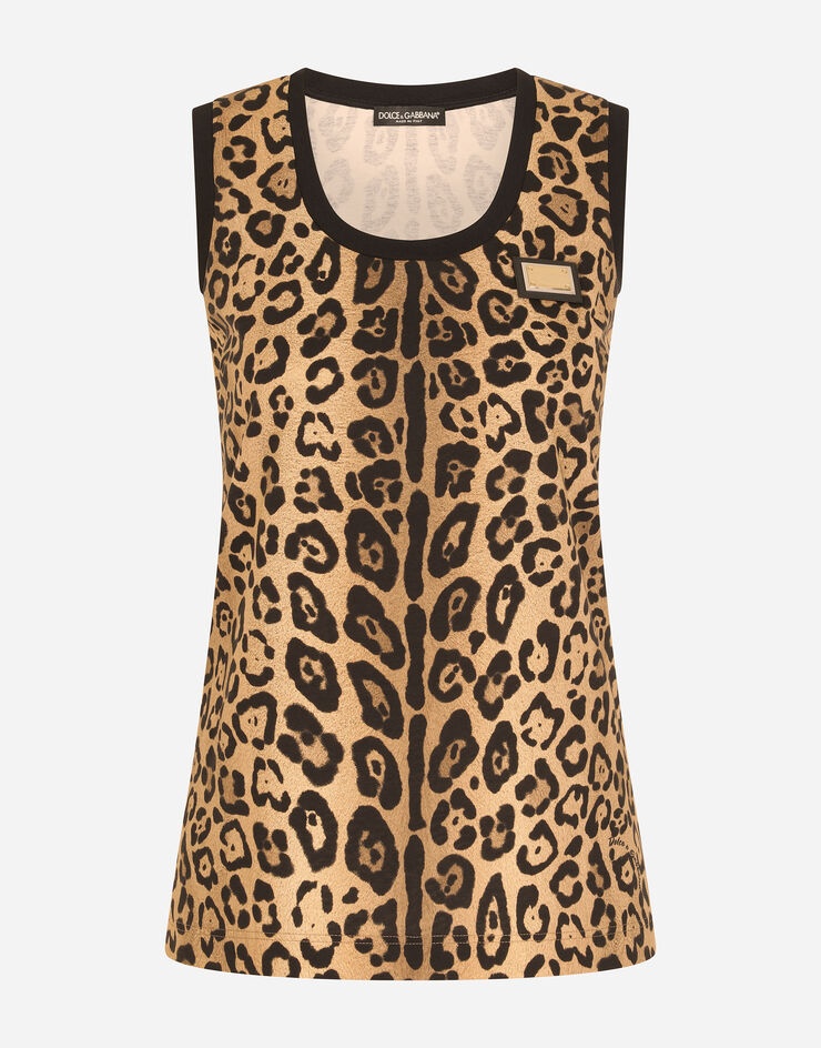 Leopard-print jersey tank top - 1