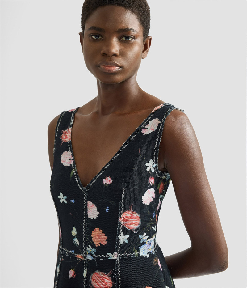 FLORAL PRINT TEXTURED TWILL SLEEVELESS MIDI DRESS 4