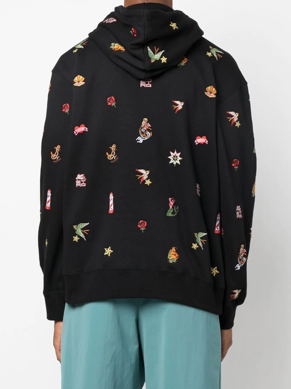 motif-embroidered drawstring hoodie - 4