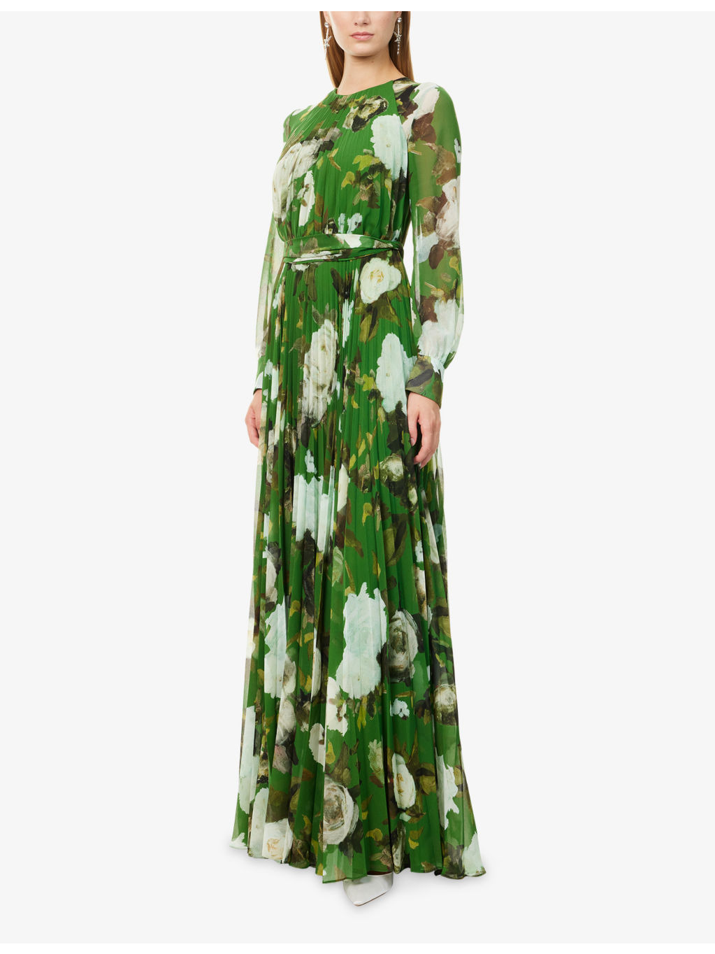 Floral-Print Long-Sleeve Chiffon Gown - 3