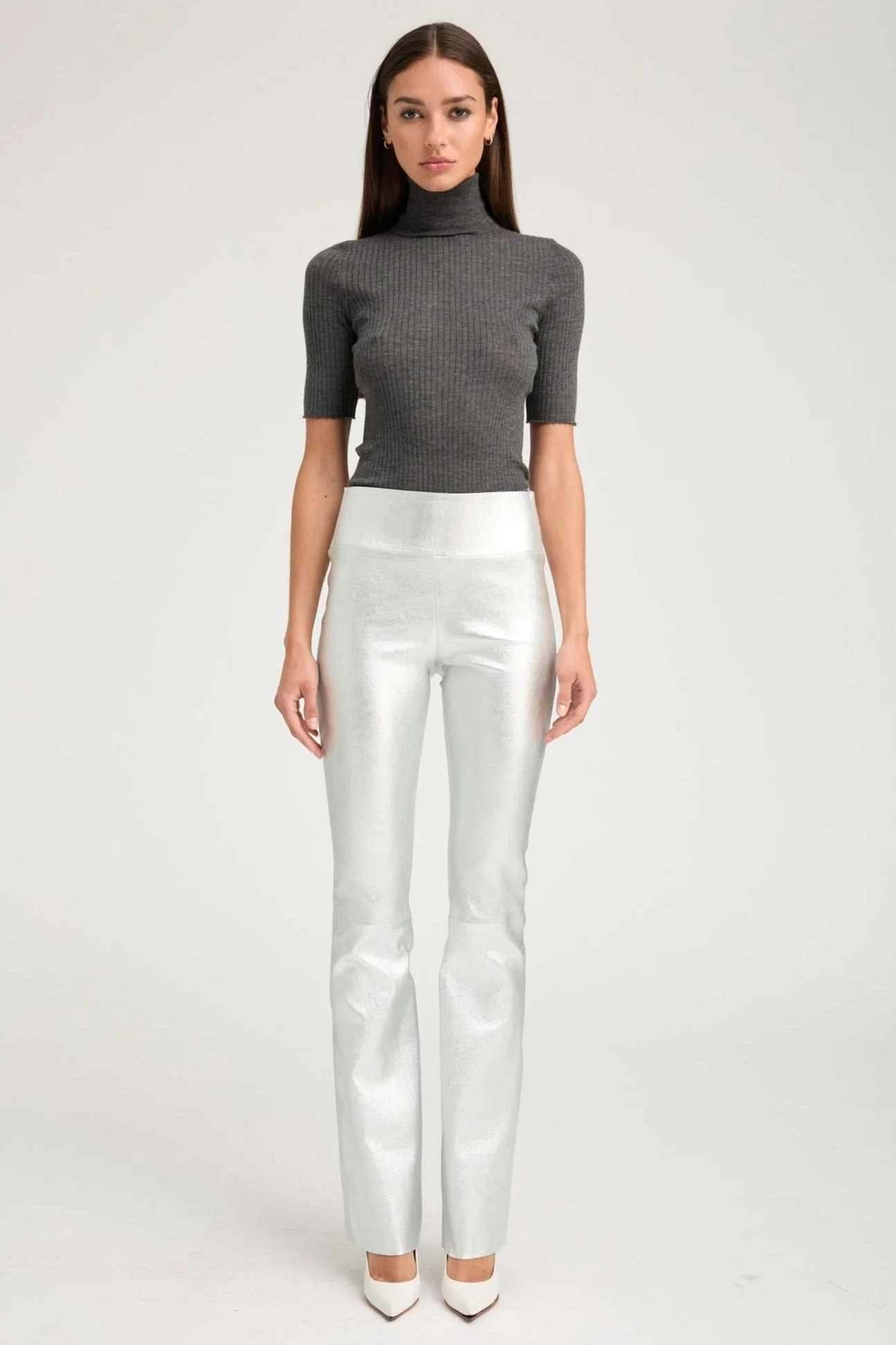 METALLIC SILVER LEATHER MICRO FLARE - 1