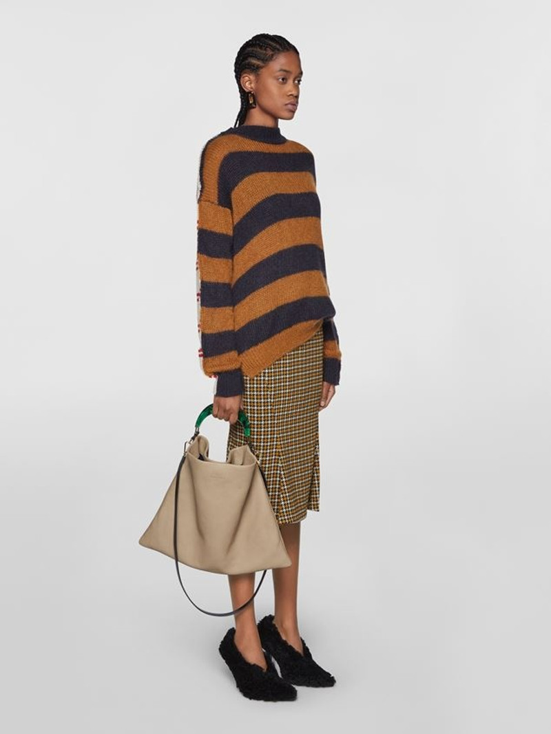 Marni HOBO BAG IN BEIGE GRAINED CALFSKIN AND RESIN HANDLE outlook