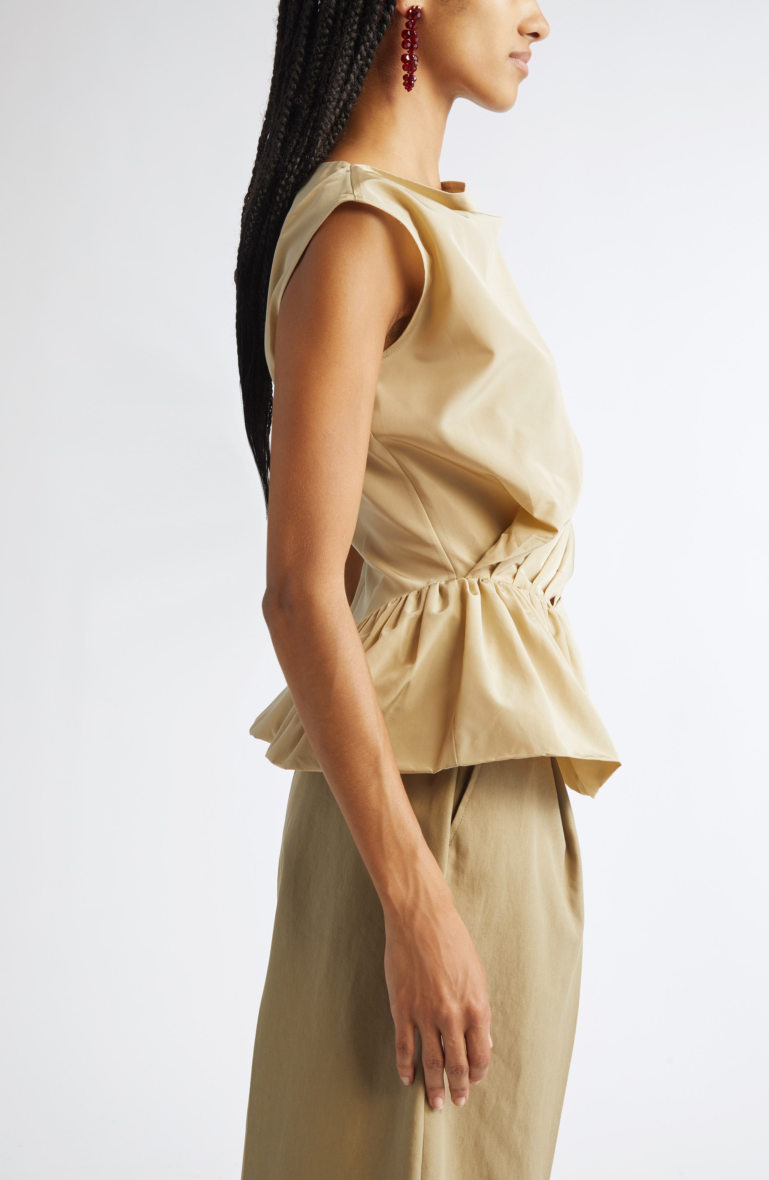 Simone Rocha Draped Bind Taffeta Peplum Top in Stone at Nordstrom - 4