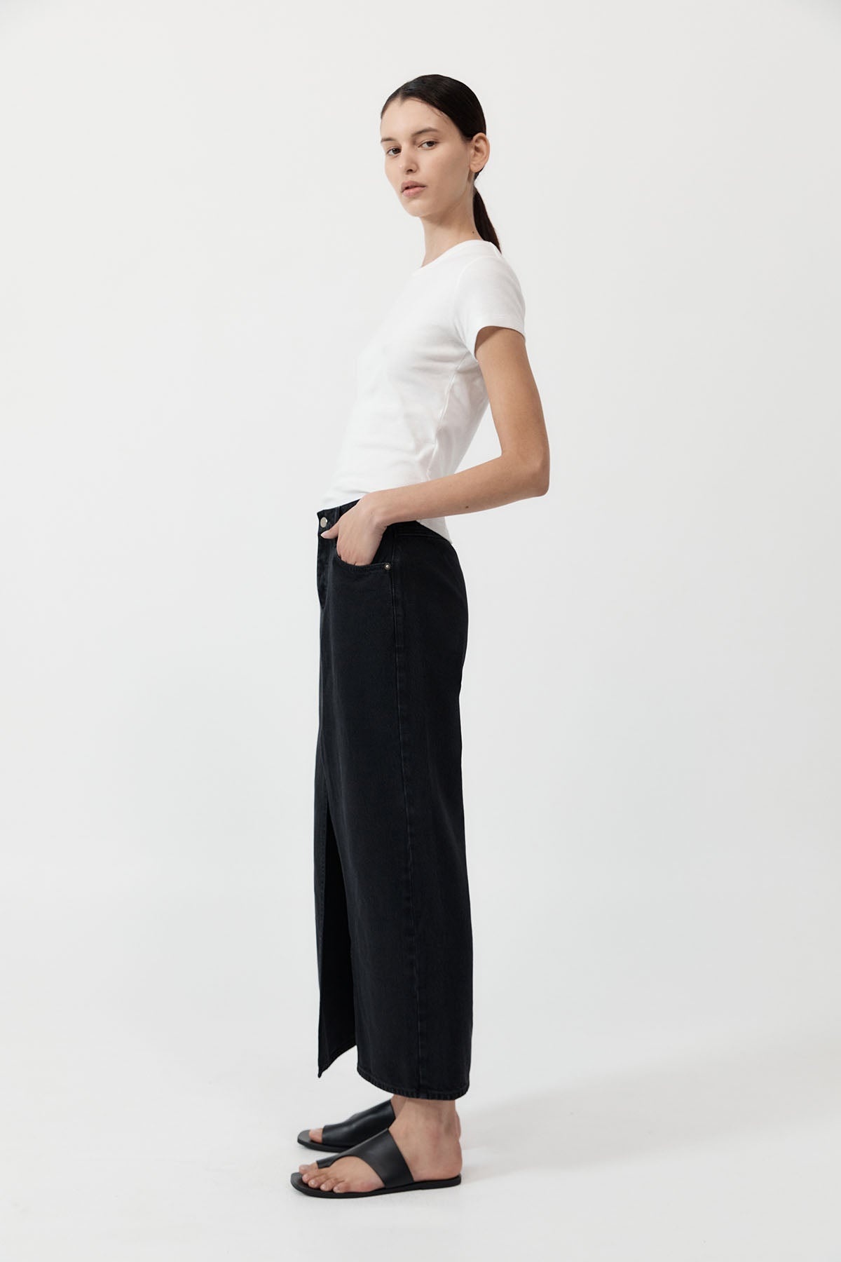 Denim Maxi Skirt - Washed Black - 3