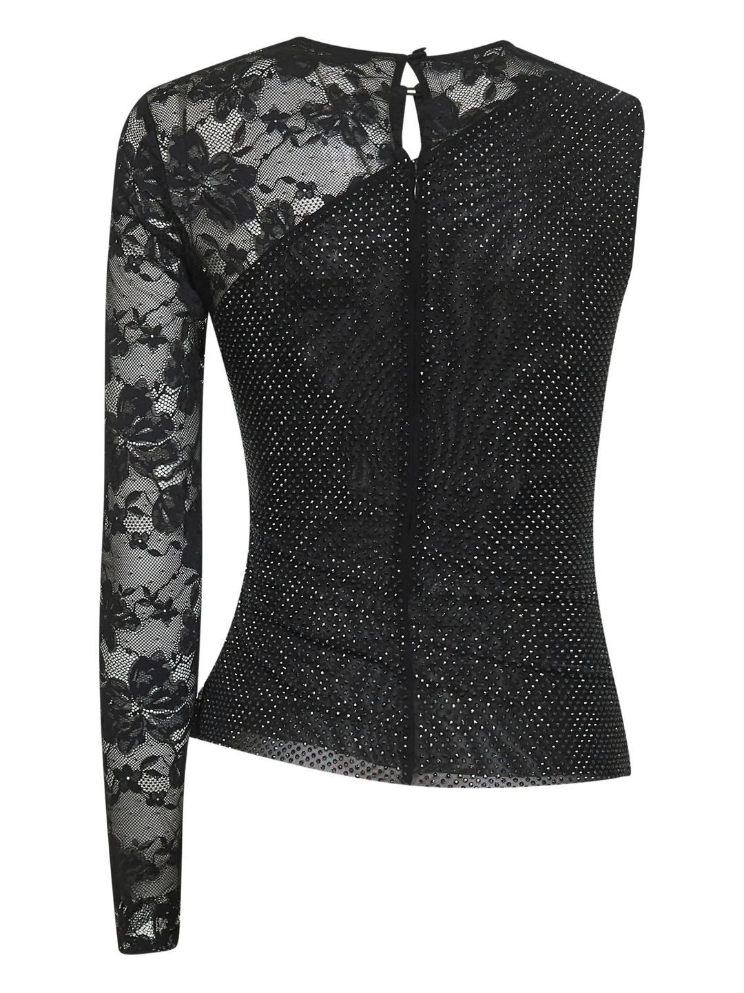 Black Rhinestone Lace Sleeve Top - 2
