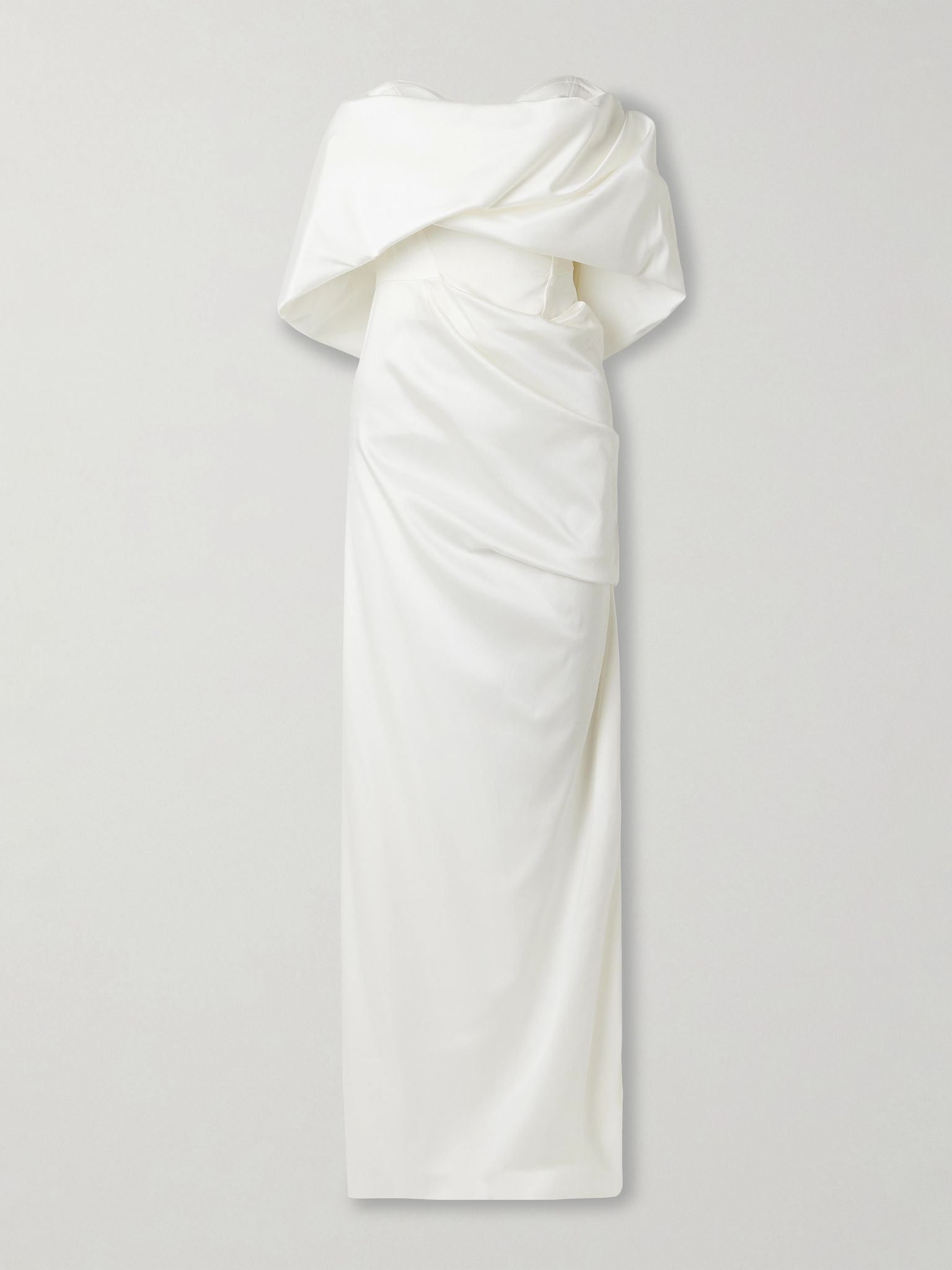 Sybyl off-the-shoulder draped satin gown Ivory - 1