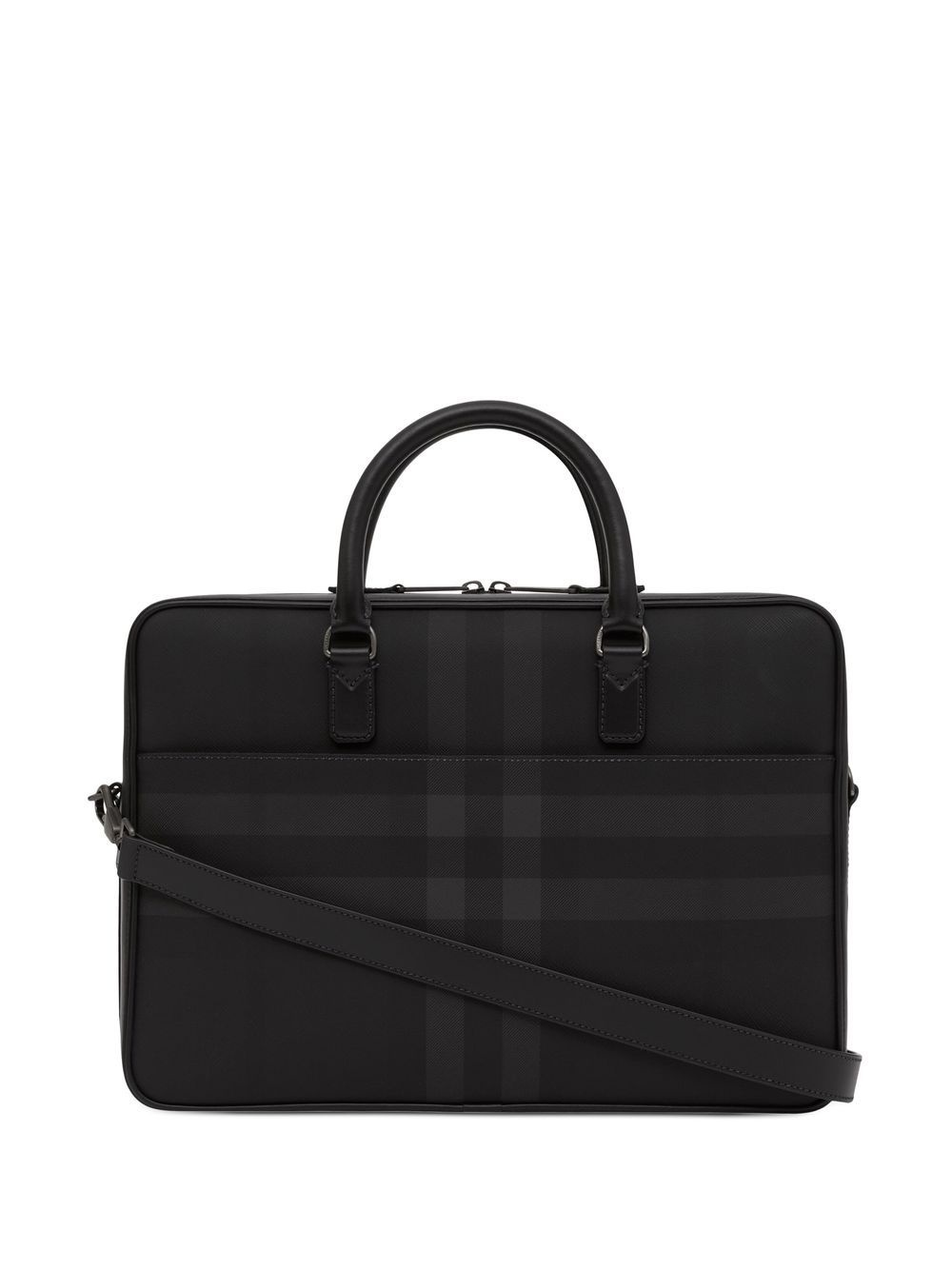 Check-print leather briefcase - 2