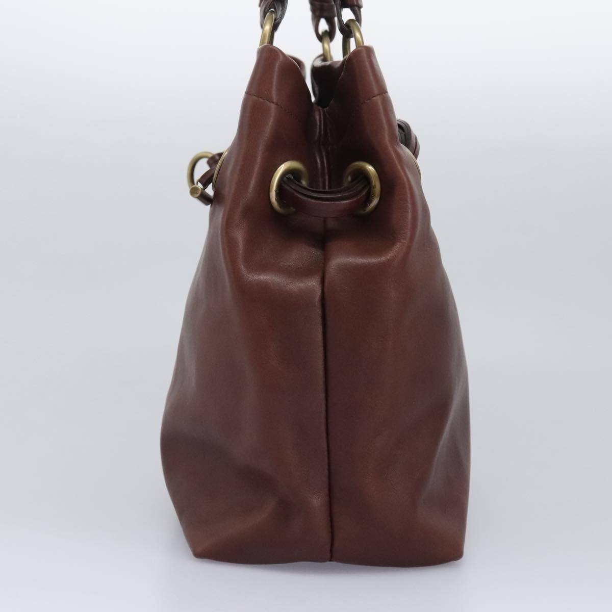 CELINE Hand Bag Leather Brown Gold - 4