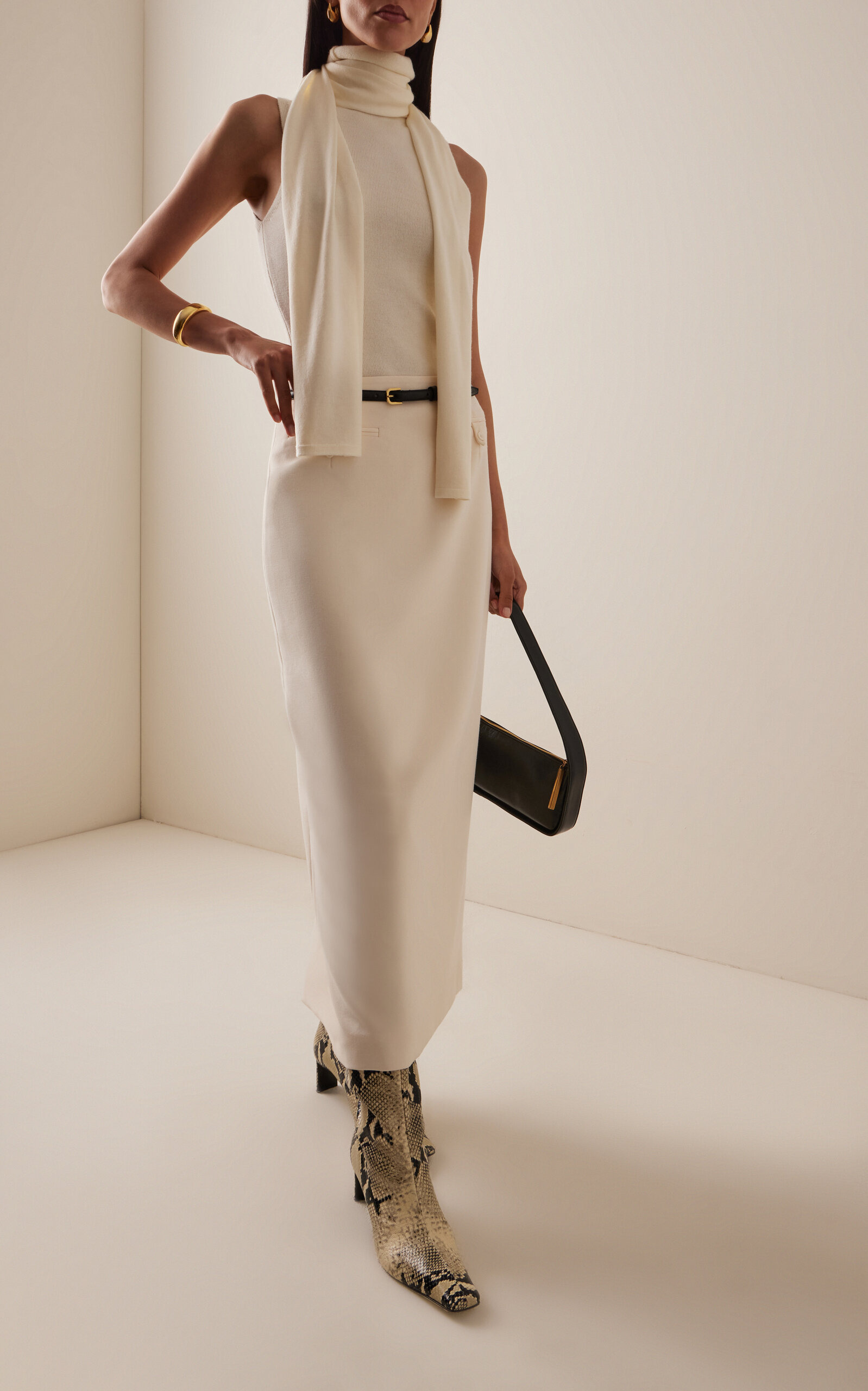 Canal Scarf-Detailed Merino Wool Top ivory - 3